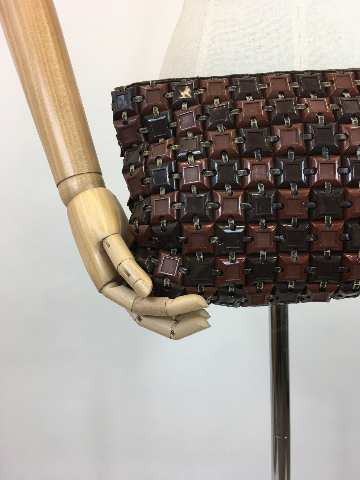 Original 1940's Stunning Plastiflex Clutch Handbag - In A Two-Tone Nutmeg & Chocolate