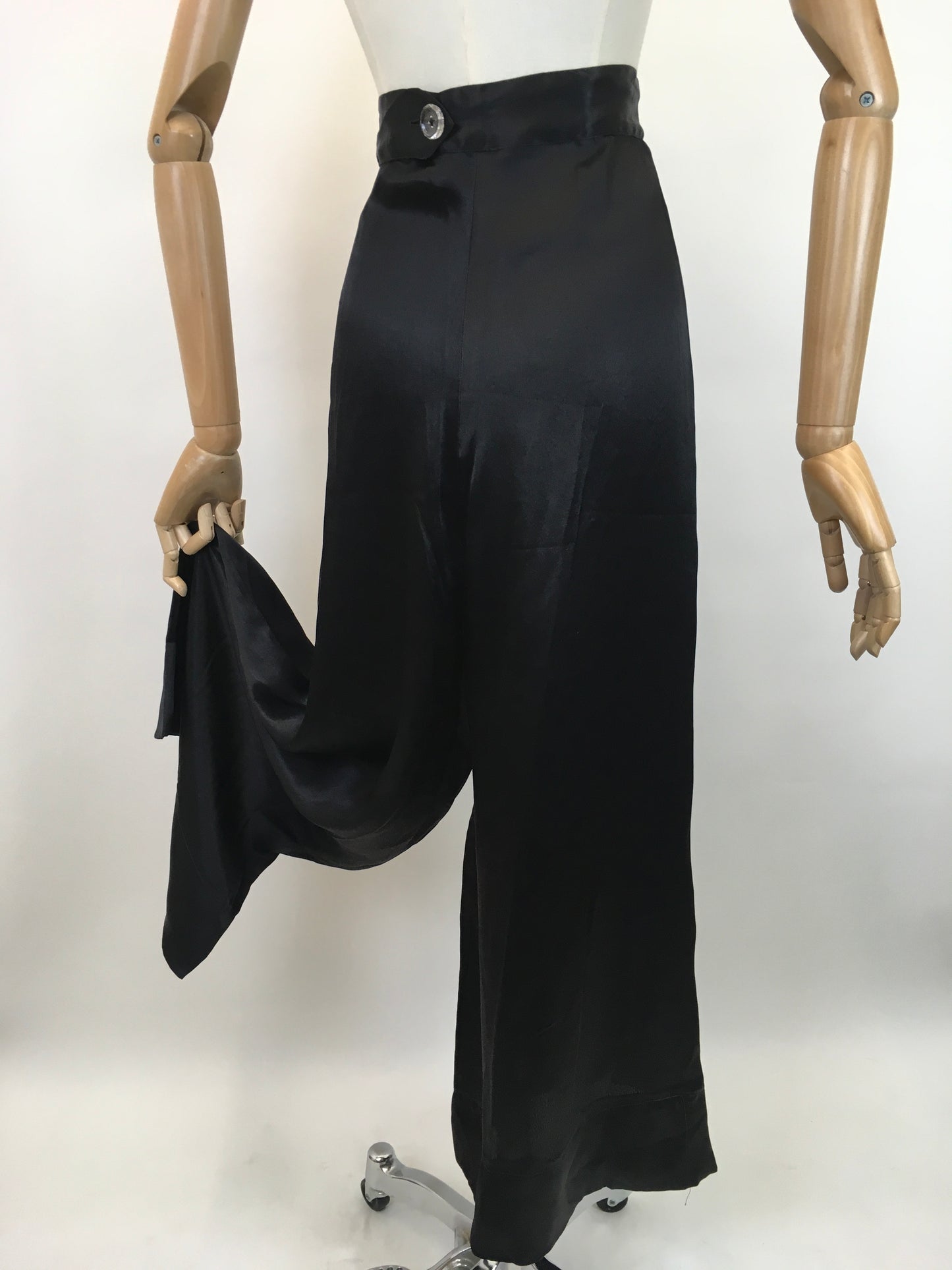 Original Sensational 1930's Palazzo Pants - In An Inky Black Rayon Silk