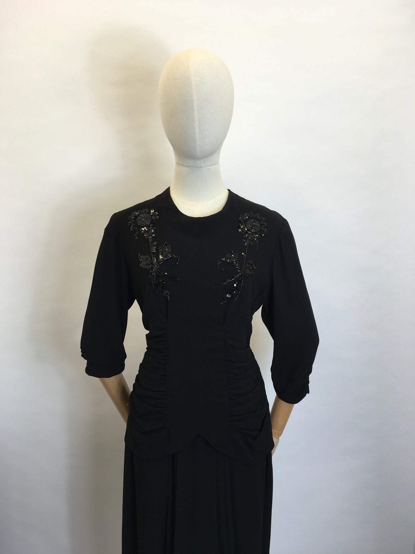 Original 1940's Sequin Embelished Cocktail Dress - Feauturing Ruched Front Detailing