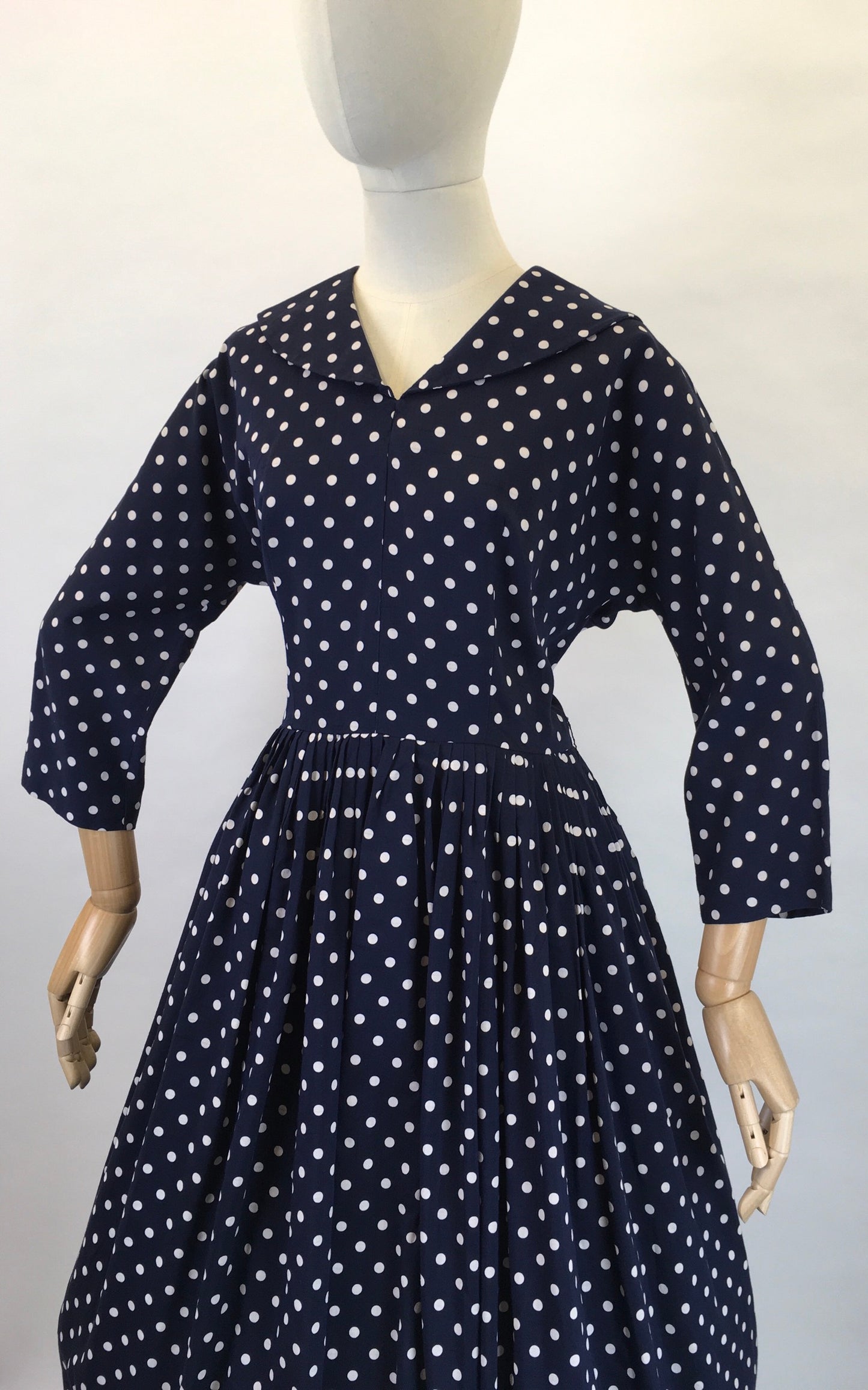 Original 1950s Lightweight Cotton Day Dress - In a Fabulous Deep Navy Polka Dot