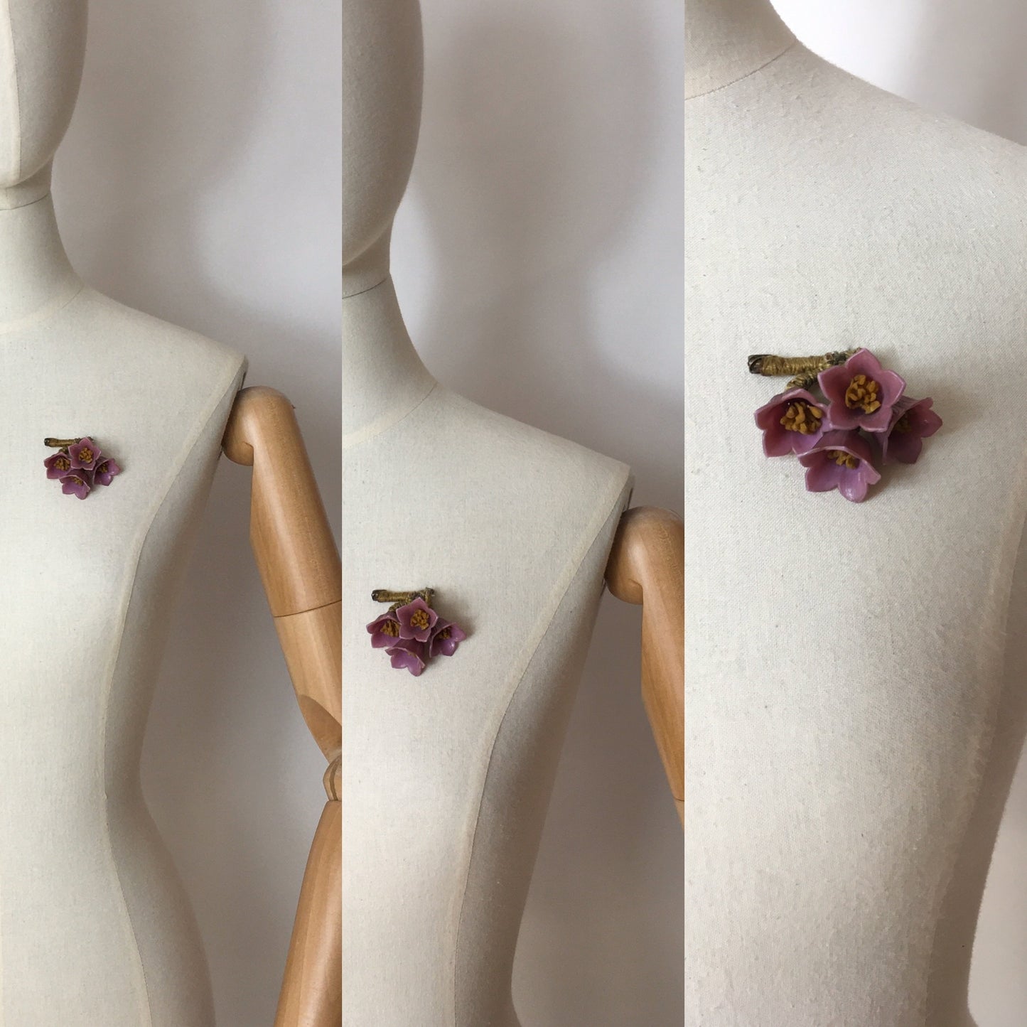 Original 1940’s Make Do and Mend Brooch - Celluloid Floral Bells in Lavender