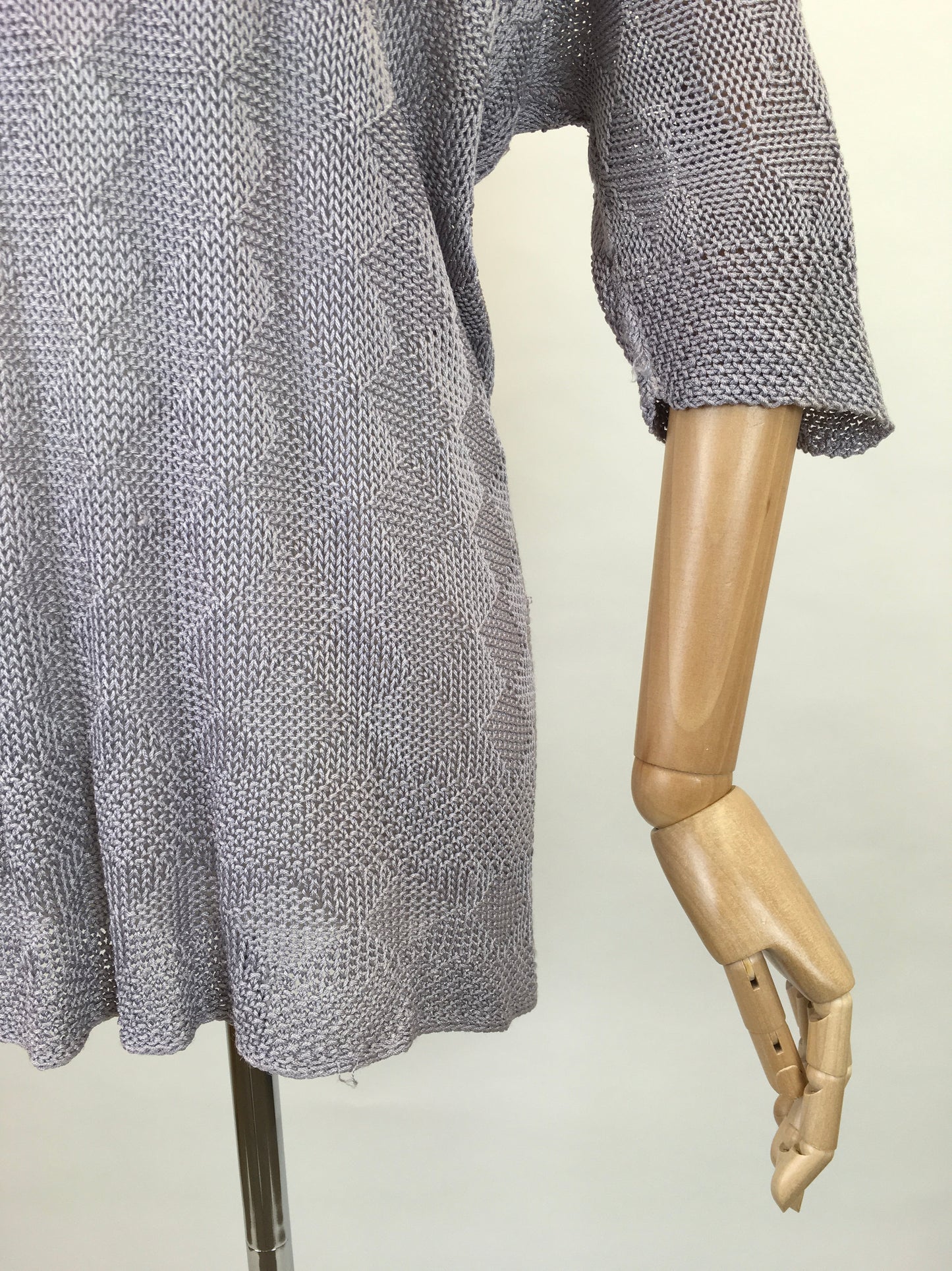Original 1930s Knitted Tunic in Soft Lavender - Featuring Harlequin Pattern and Shapes Hemline