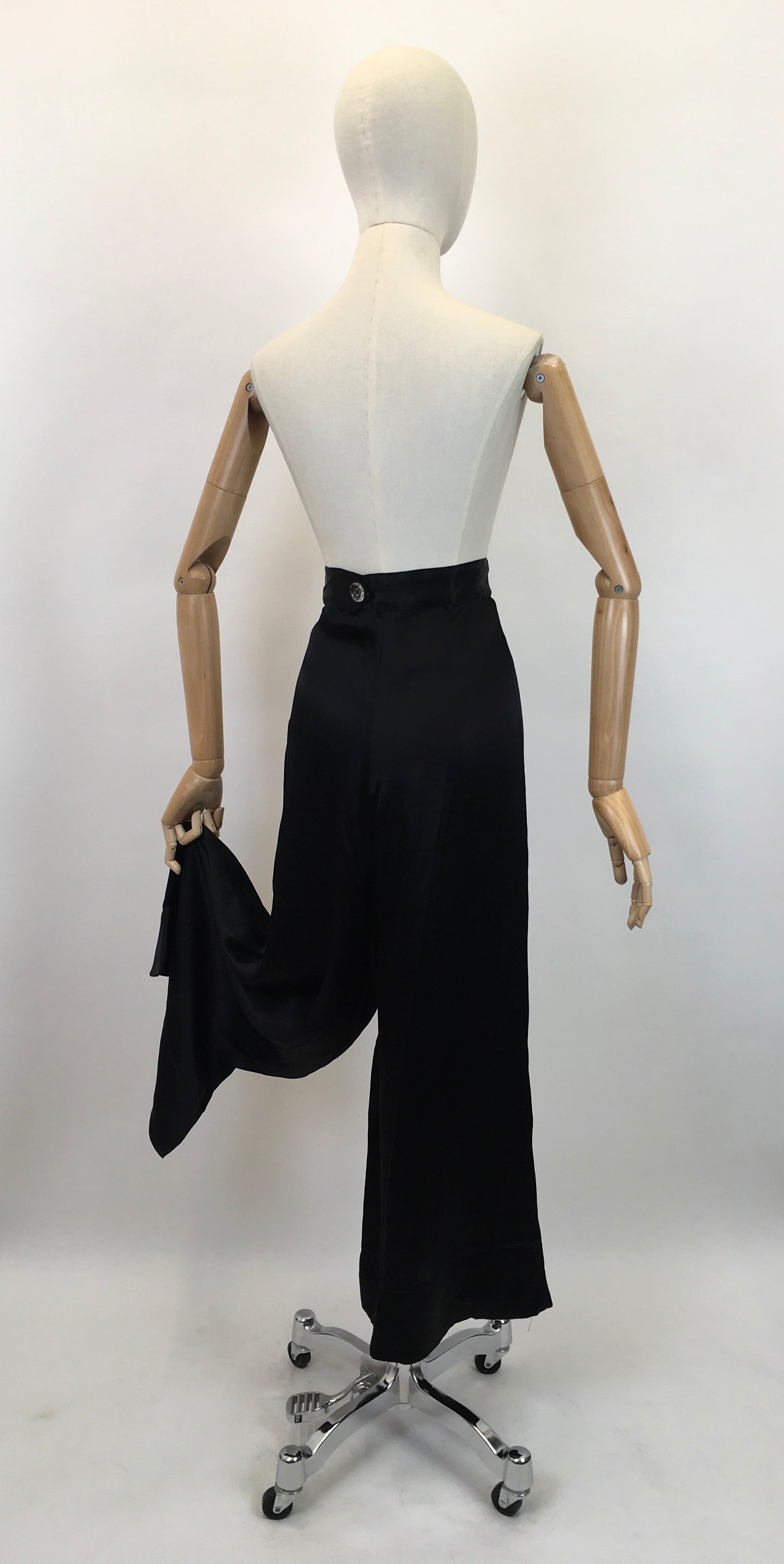 Original Sensational 1930's Palazzo Pants - In An Inky Black Rayon Silk
