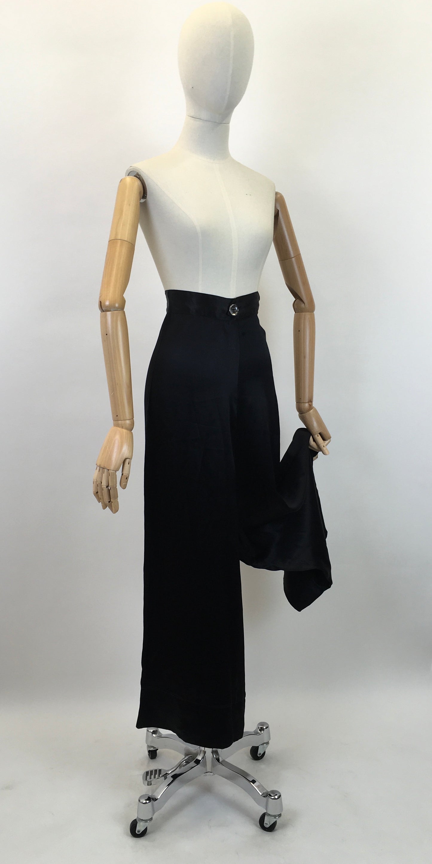 Original Sensational 1930's Palazzo Pants - In An Inky Black Rayon Silk