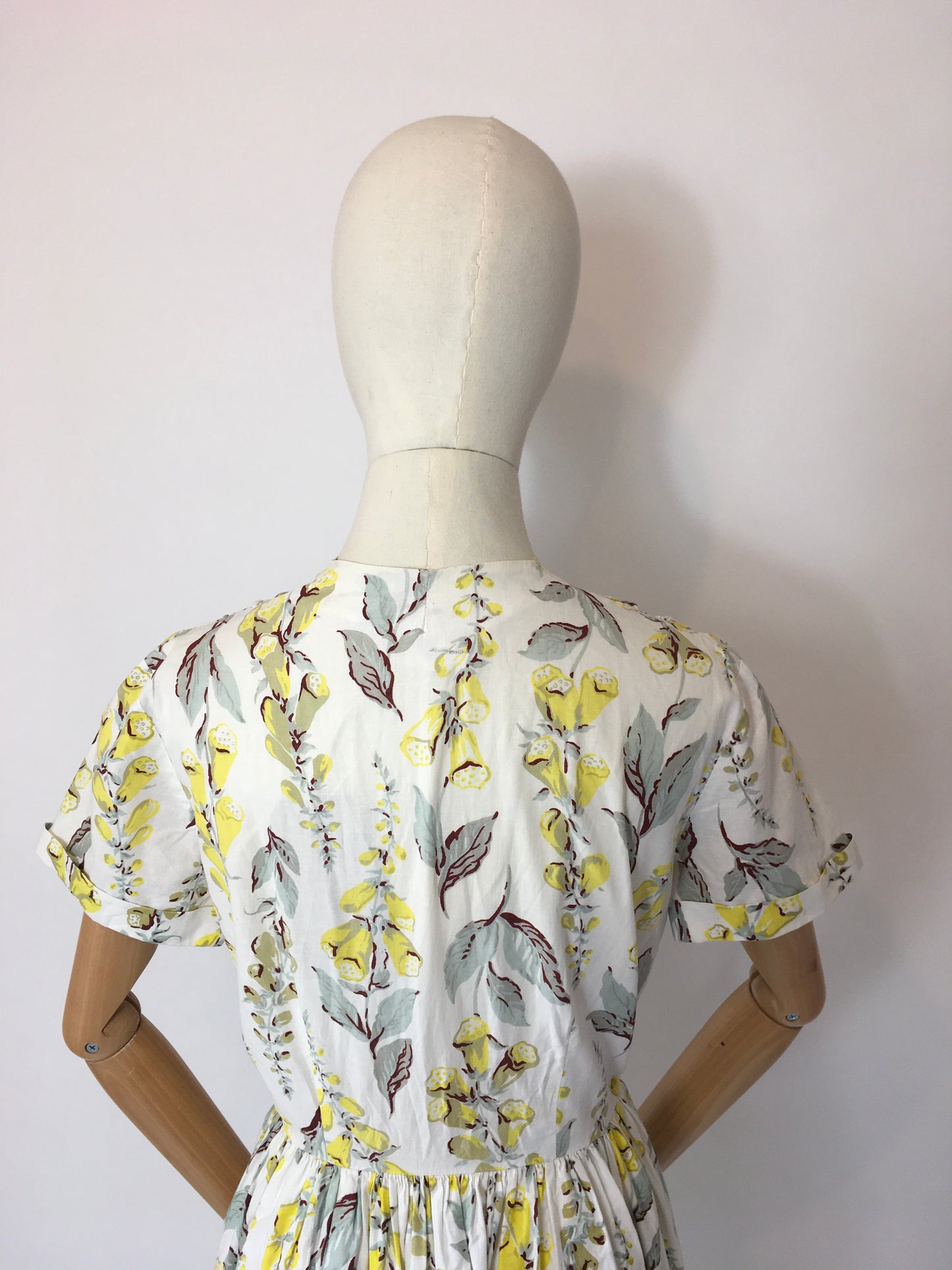 Original 1950s Floral Day Dress - In the Most Beautiful Colour Palette of Buttery Yellows and Mint Greens