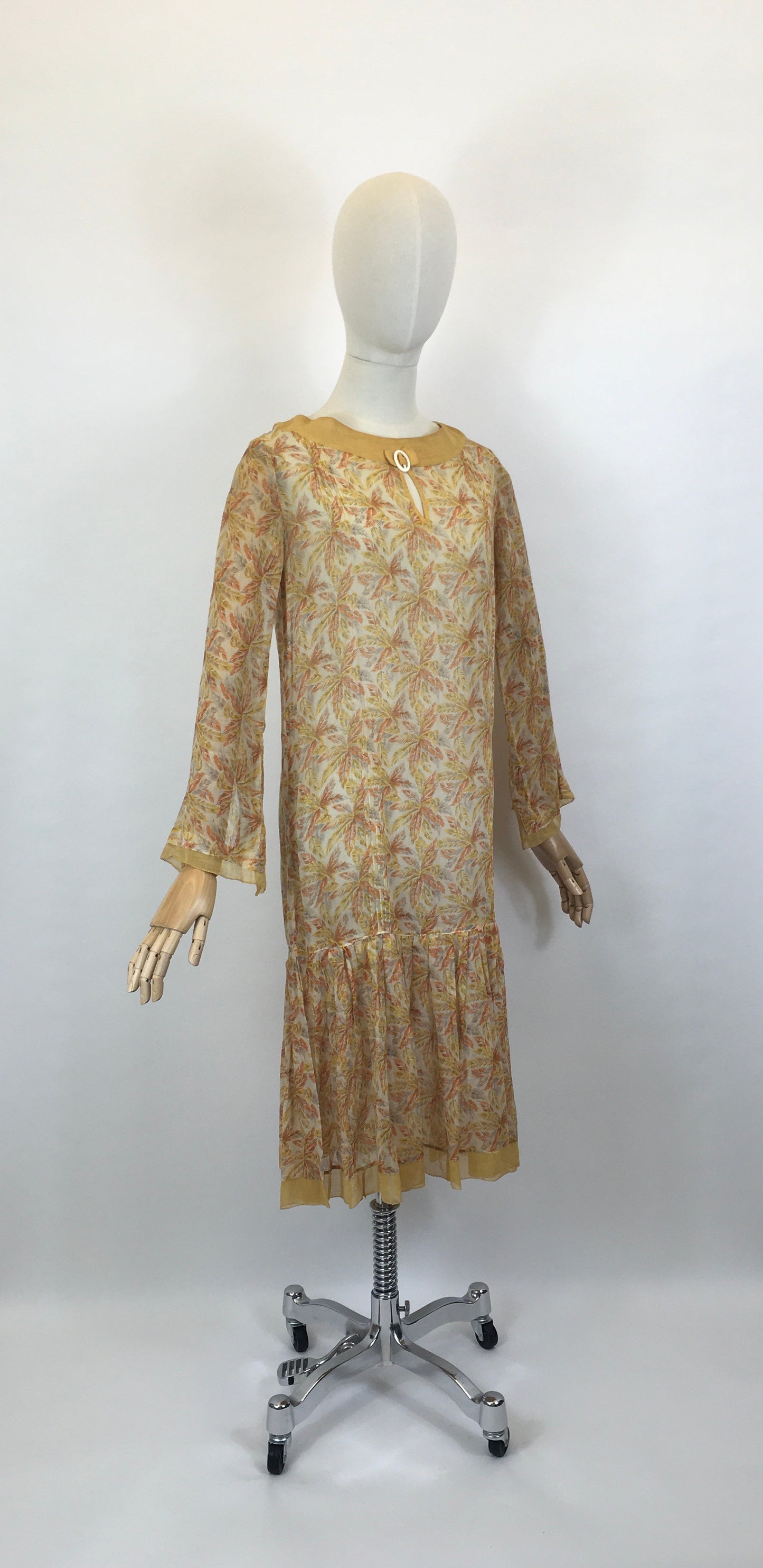 Original 1920’s FABULOUS Cotton Lawn Dress - Flora and Fauna in Buttery Yellows,Soft Oranges and Powdered Greys