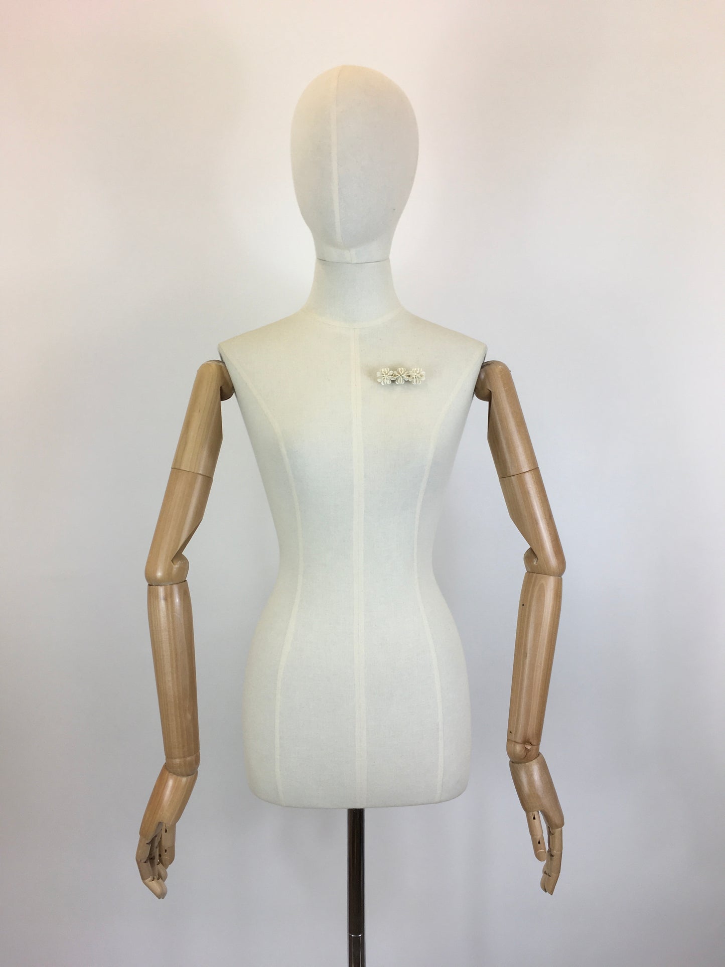 Original Late 1930’s Early 1940’s Celluloid Flora Bar Brooch - In Old White