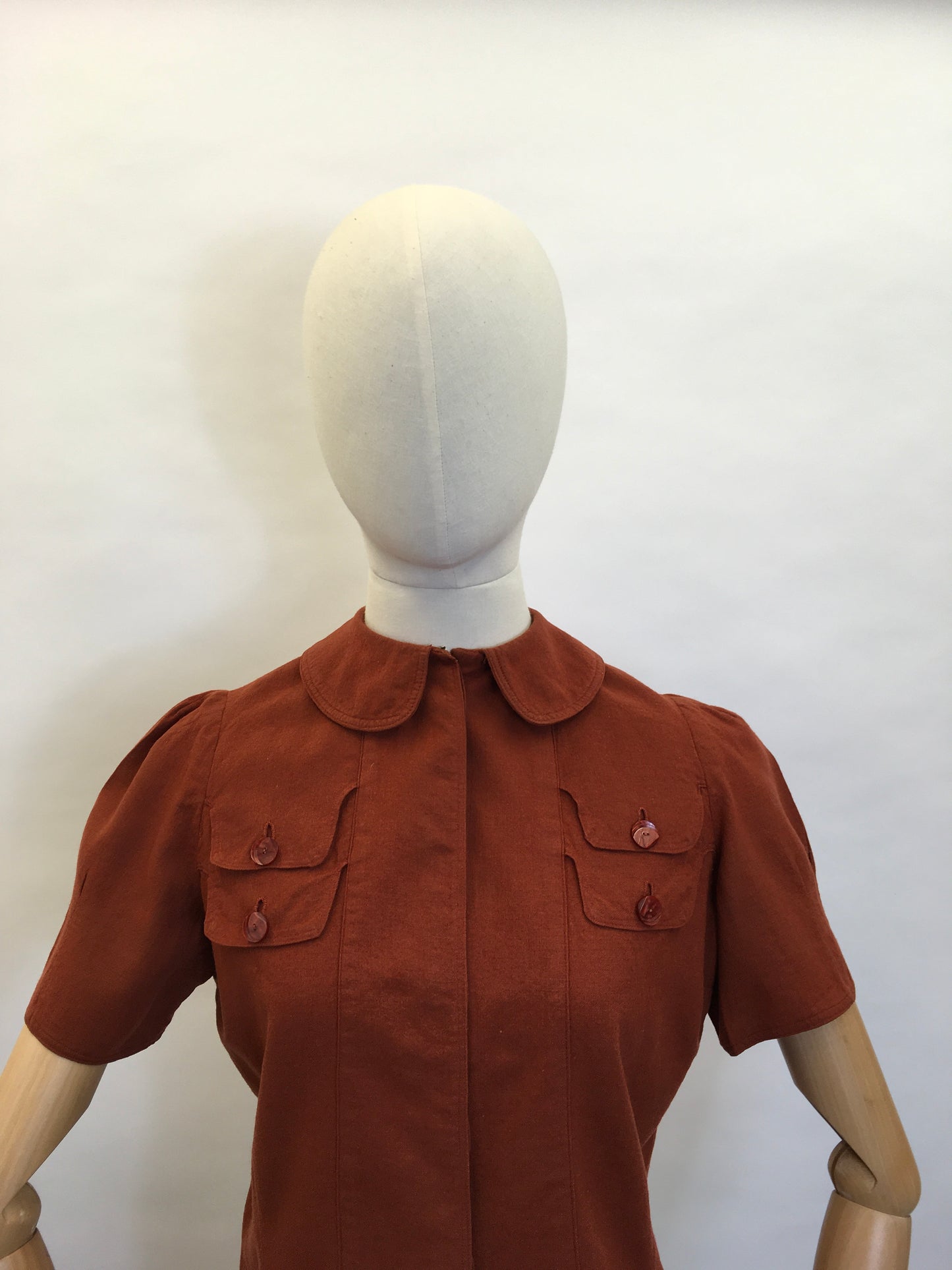 Original 1940’s Rust Blouse - Featuring Amazing Pocket Detailing & Collar