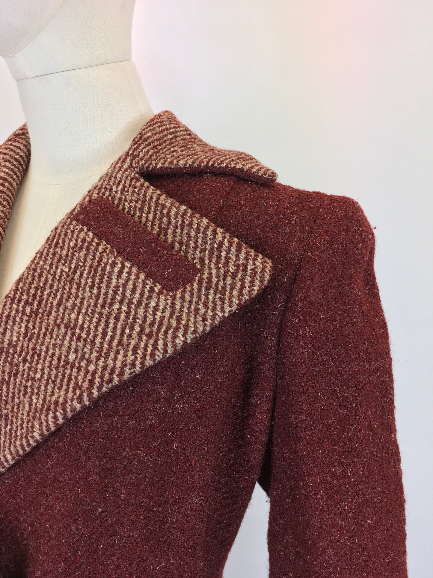 Original 1940’s STUNNING Deep Wine Woollen Coat - With An Impeccable 40’s Silhouette & Detailing