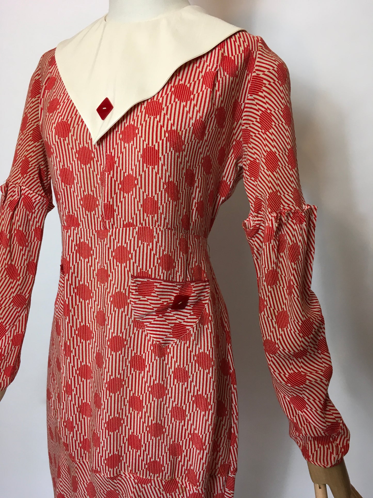 Original 1930’s Stunning Geometric Print Day Dress - Festival of Vintage Fashion Show Exclusive