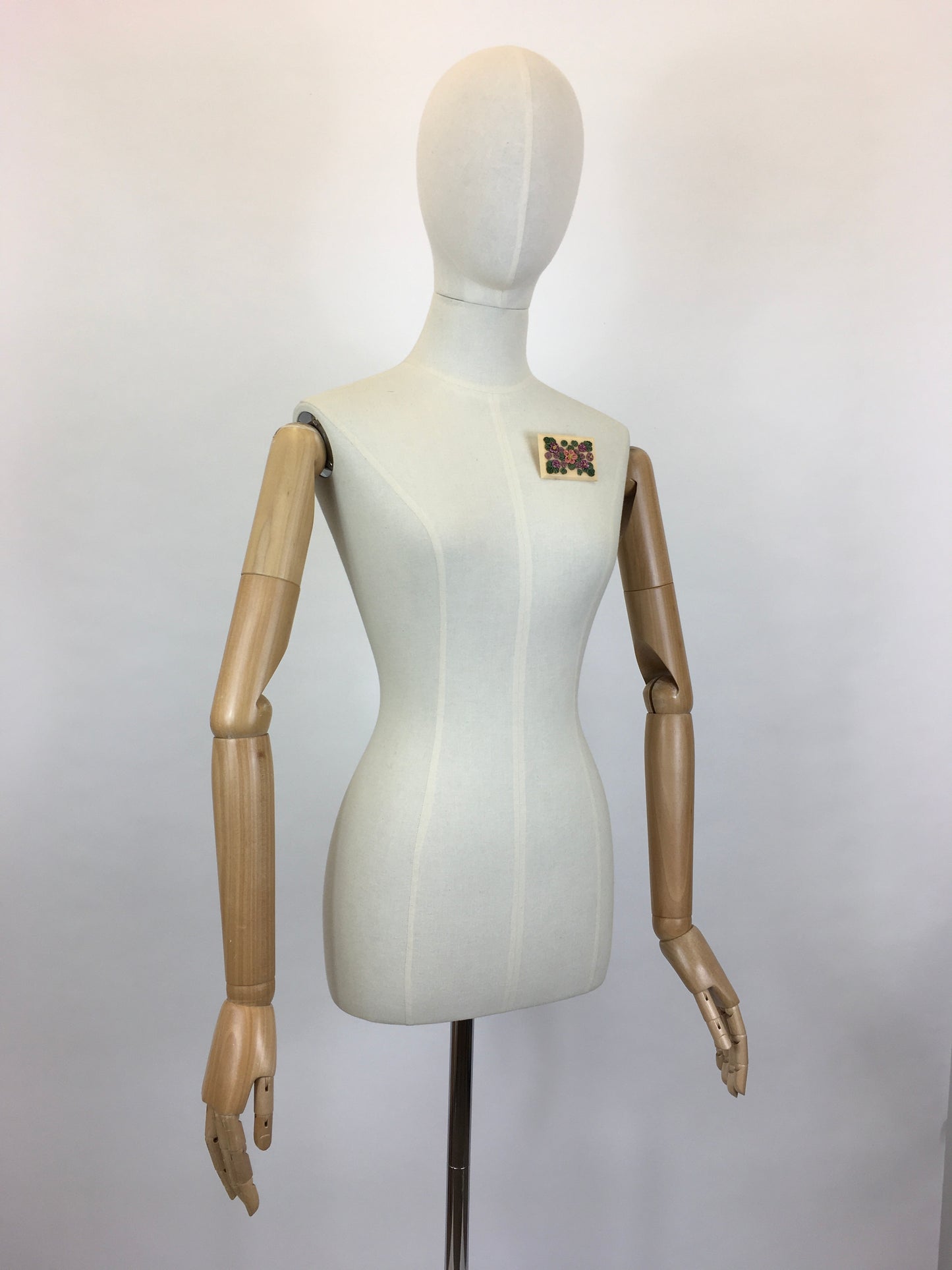 Original 1940’s Beautiful Soft Pink Lucite Brooch - With Hand-painted Flowers in Pinks, Violets and Green