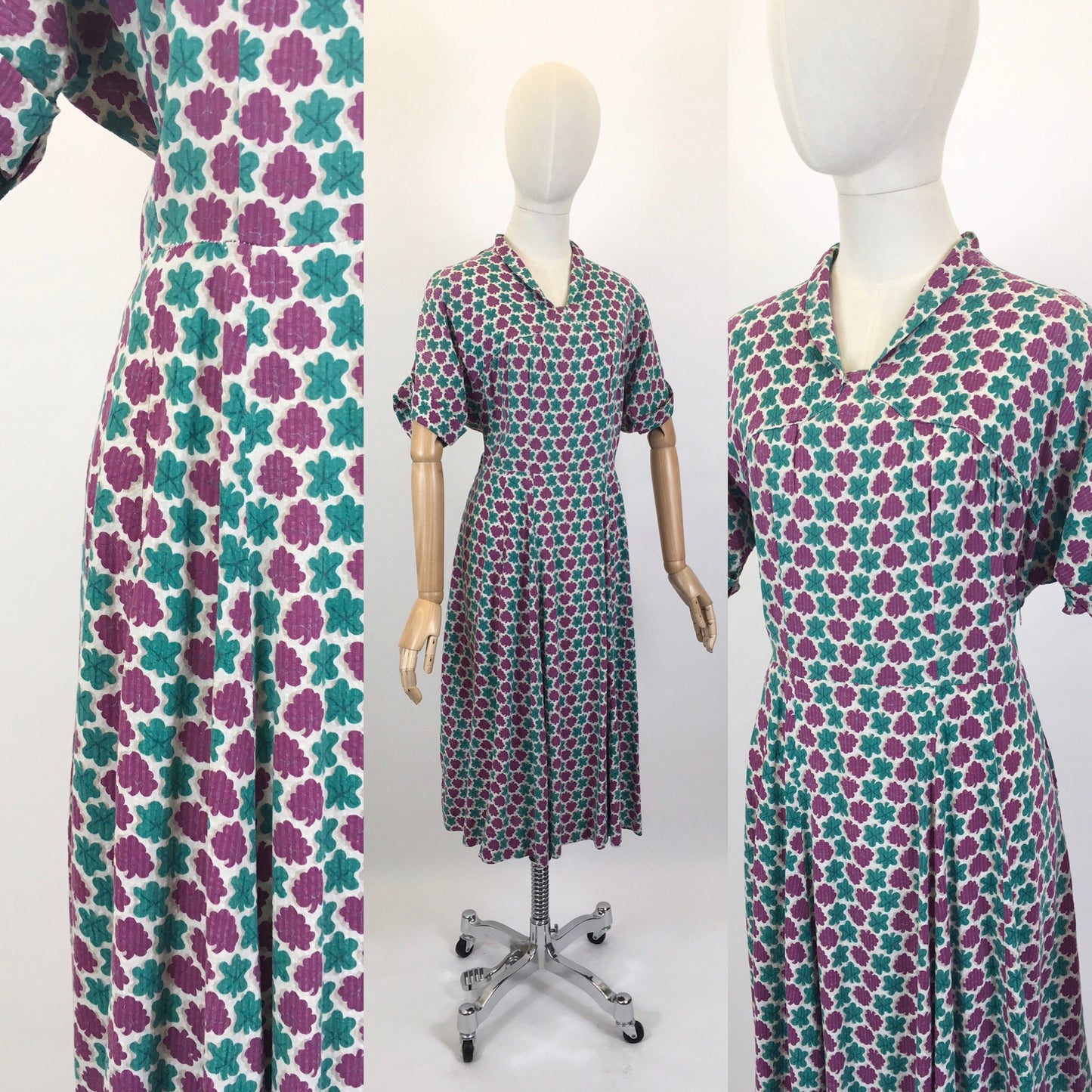 Original 1940’s Darling Day Dress As is - In Purple, Turquoise & White Seersucker