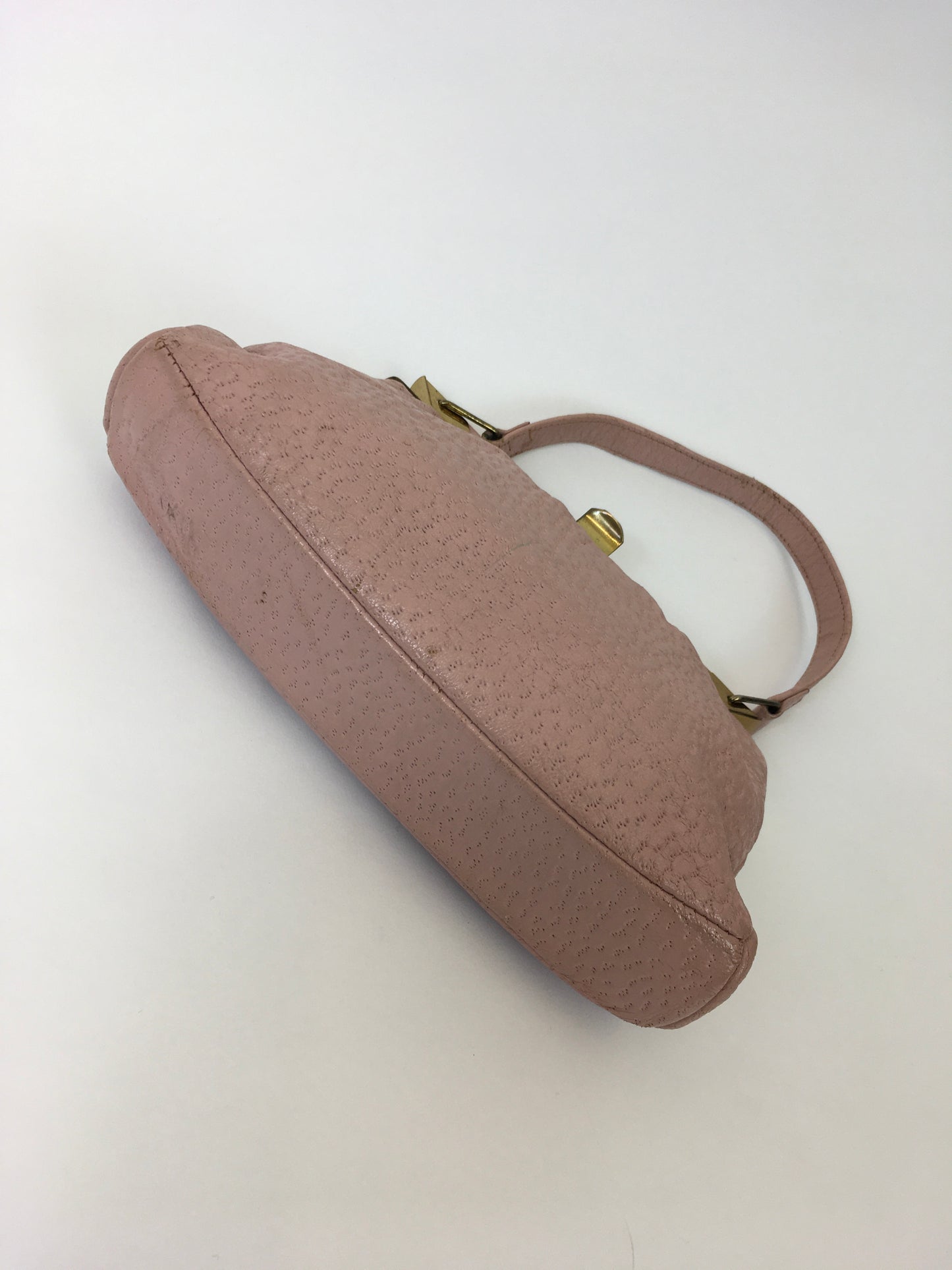 Original 1950’s Ostrich Leather Handbag and Gloves - In a Beautiful Powder Pink