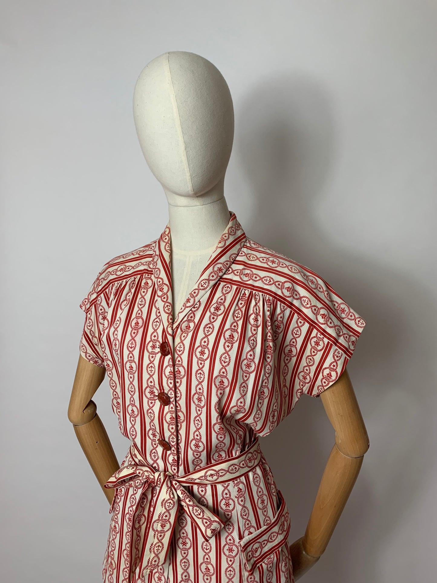 Original 1940’s 3 pc Summer Suit - In a lovely Nautical Print in Red & Ivory