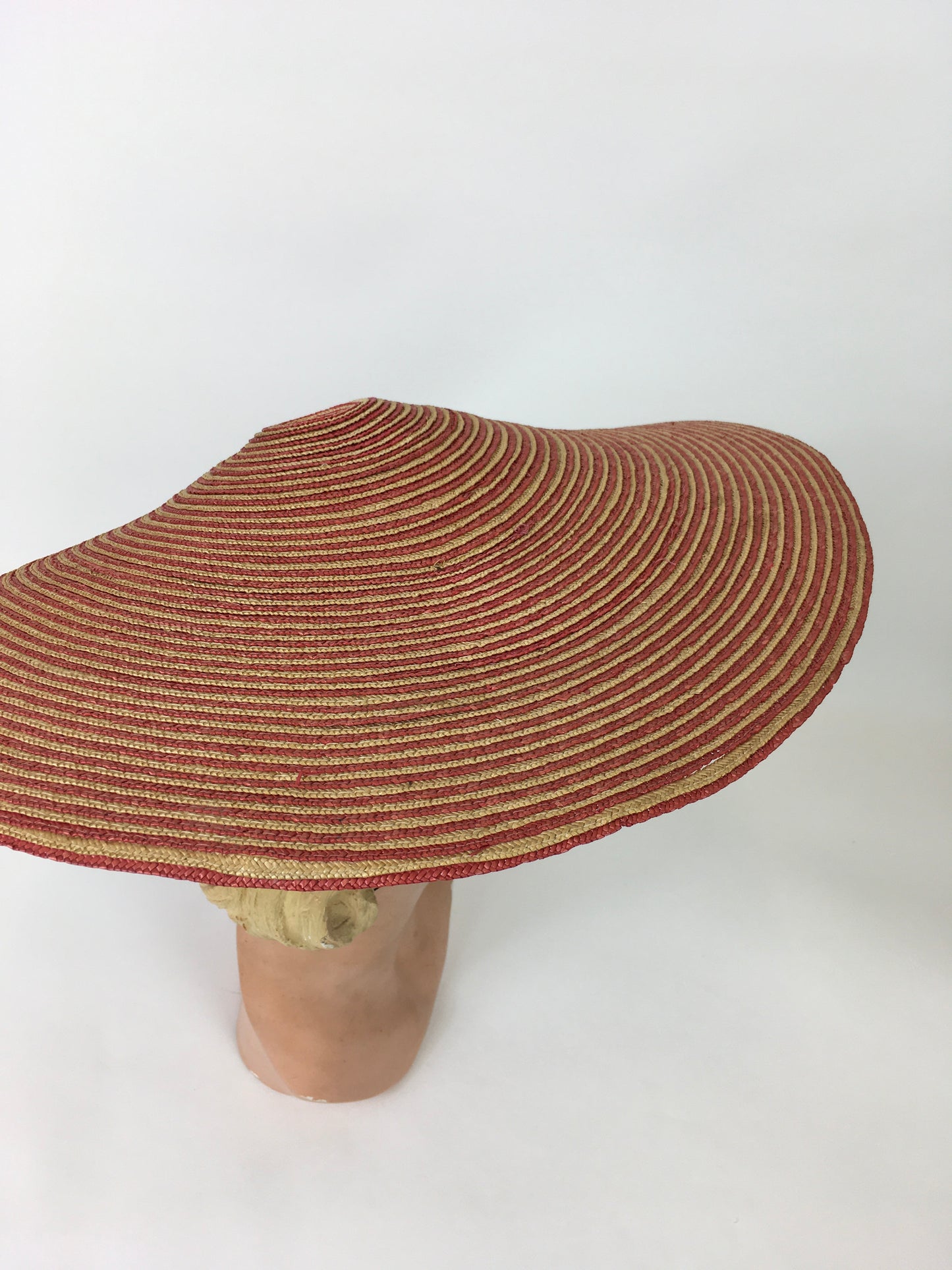 Original 1940’s Wide Straw Sun Hat - In A Beautiful Red & Natural Straw