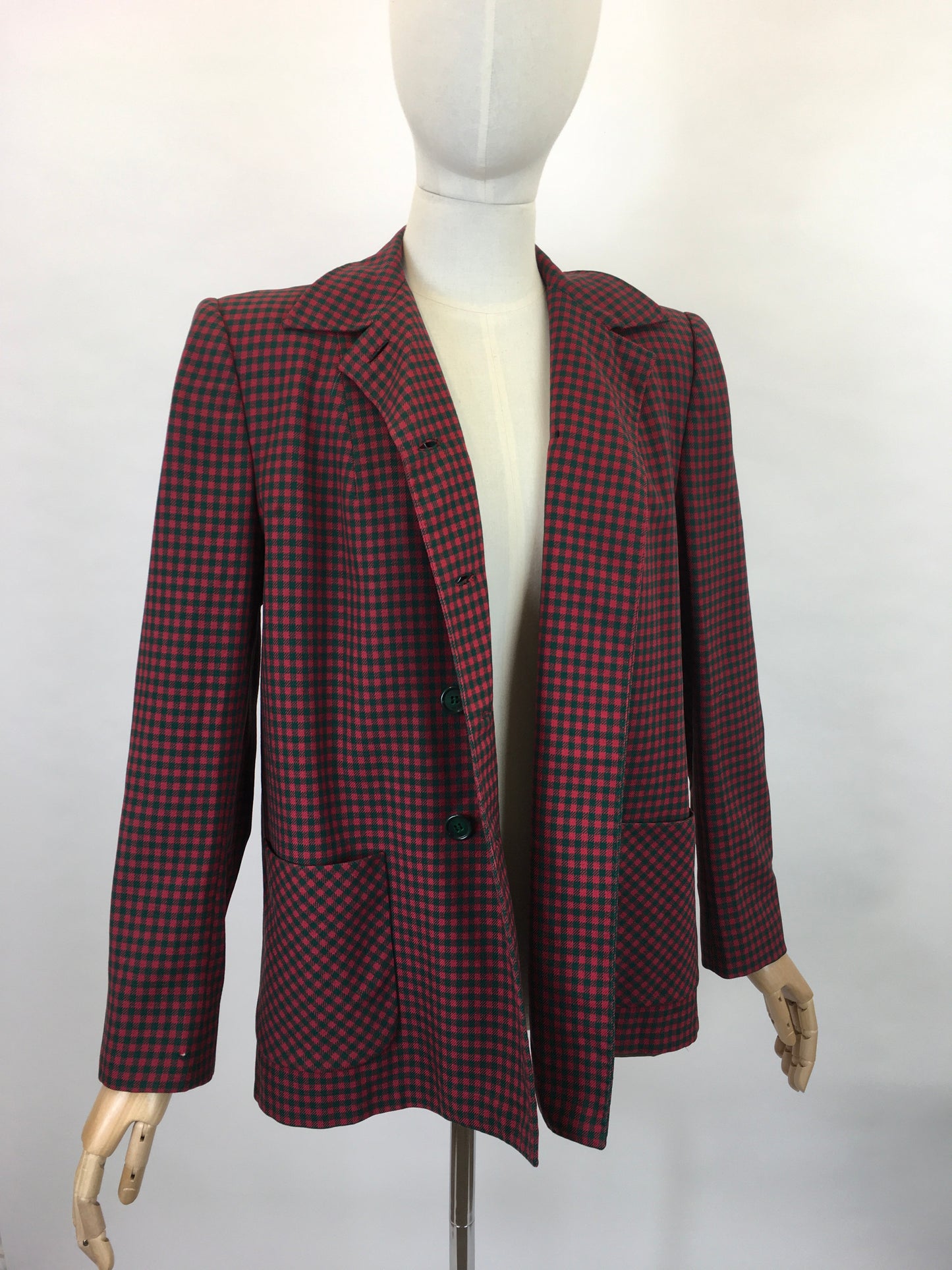 Original 1940’s American Double Breasted Jacket - In A Lovely Red & Green Check Suiting Cloth