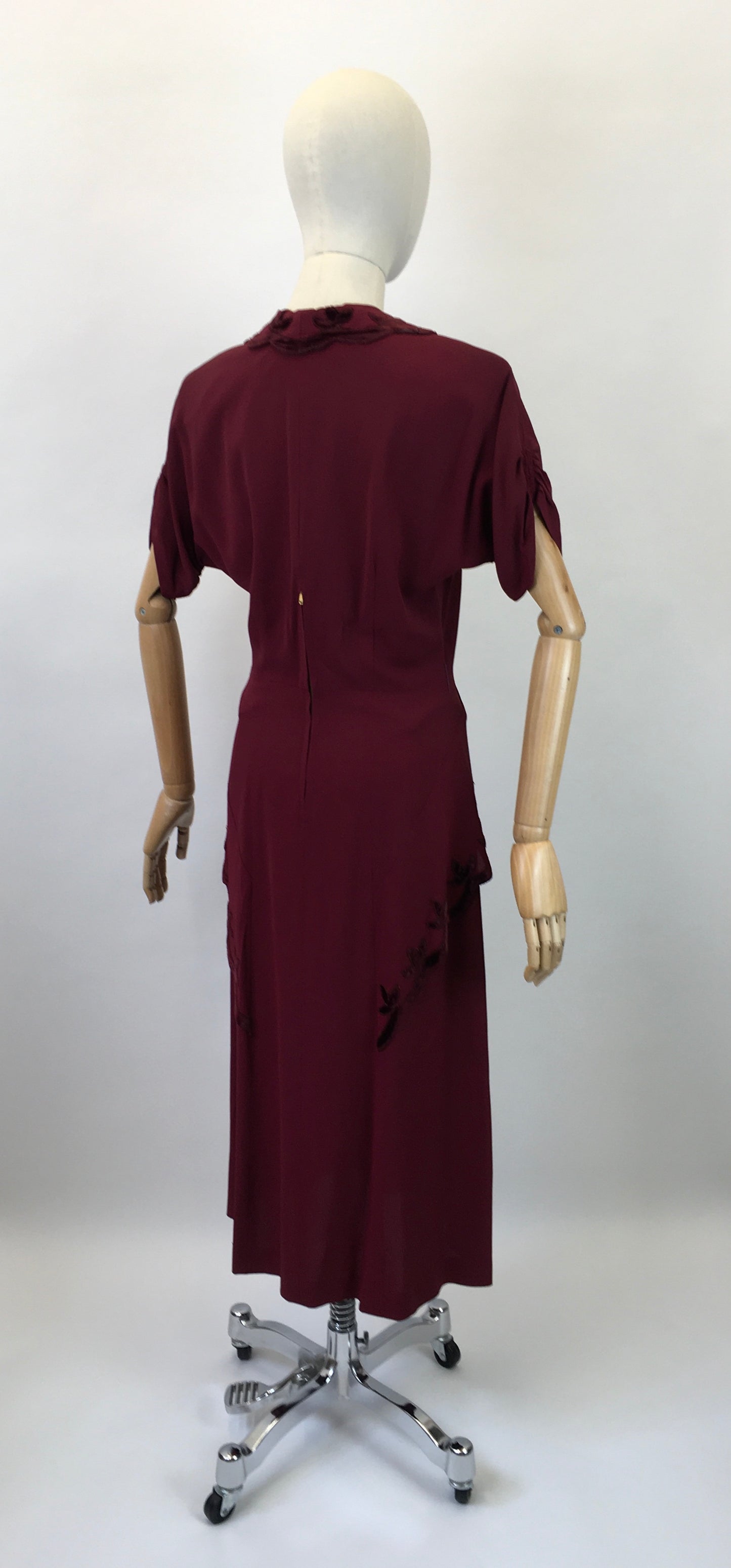 Original 1940's Sensational Cocktail Dress ' Styled By Adrian' - In Deep Wine with Velvet Trims