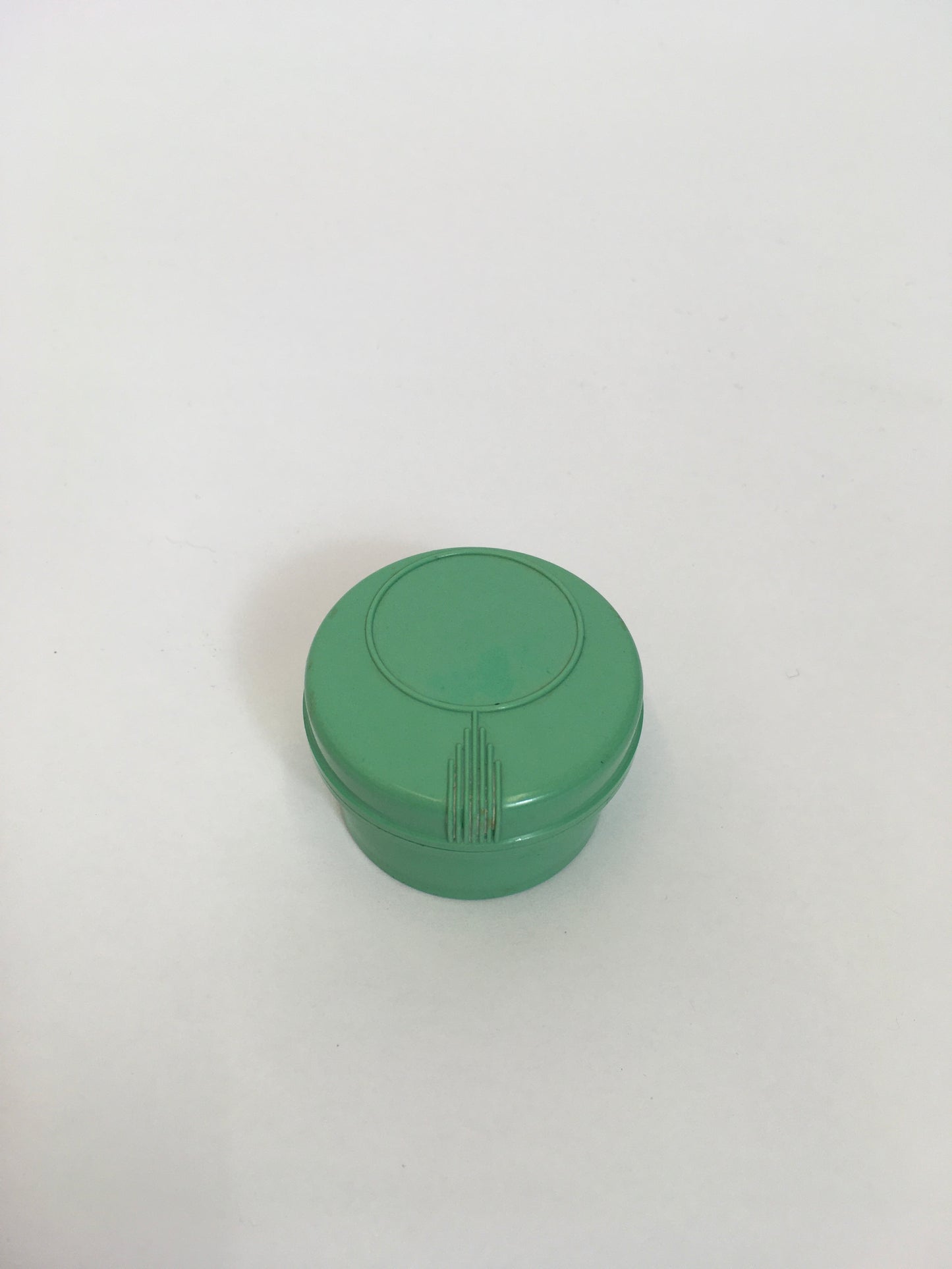 Original 1930's Darling Early Plastic Trinket Pot - In Deco Green