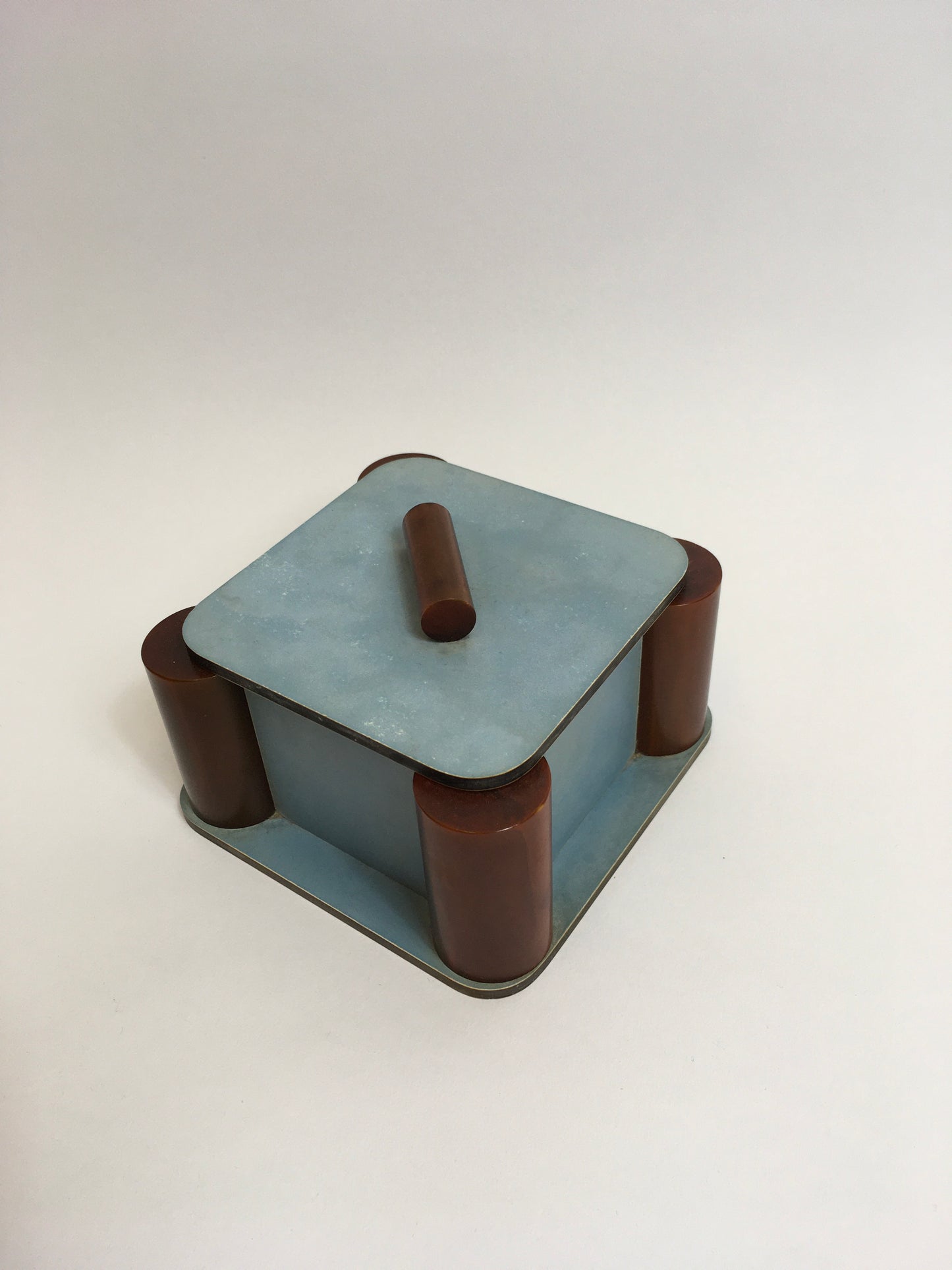 Original 1940’s Bakelite Trinket Box - In Powder Blue & Butterscotch