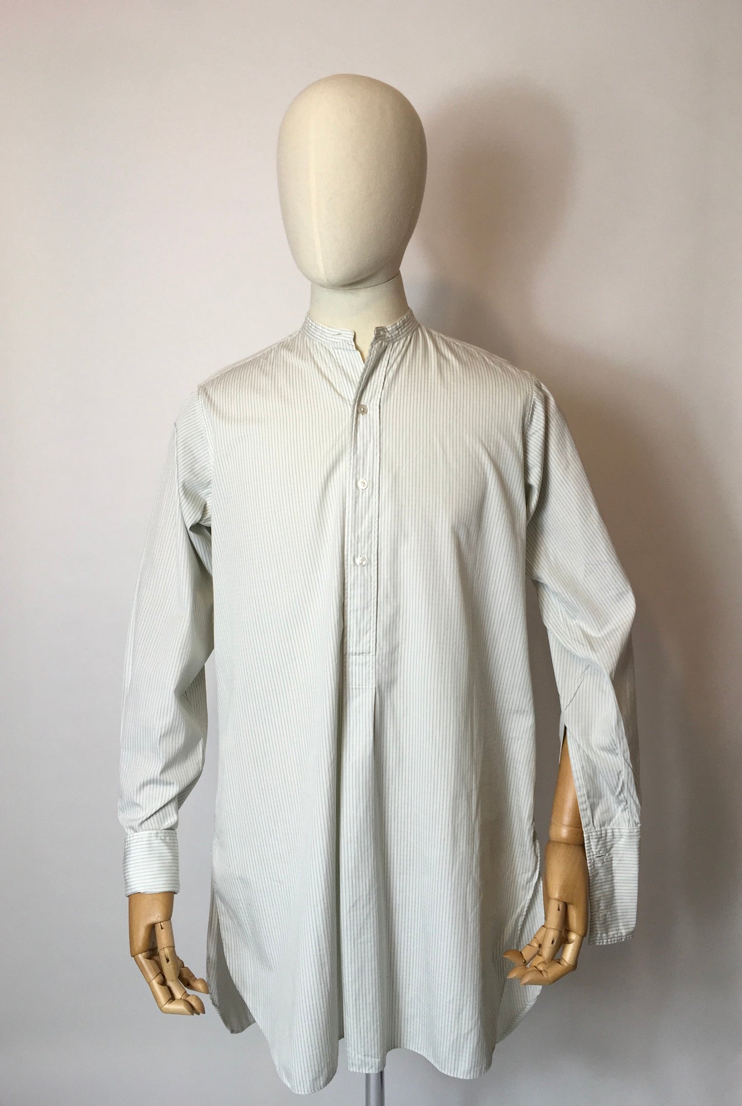 Original Gents Collarless Shirt by ‘ Morgan and Ball London’ - In a lovely Duck Egg Blue Stripe