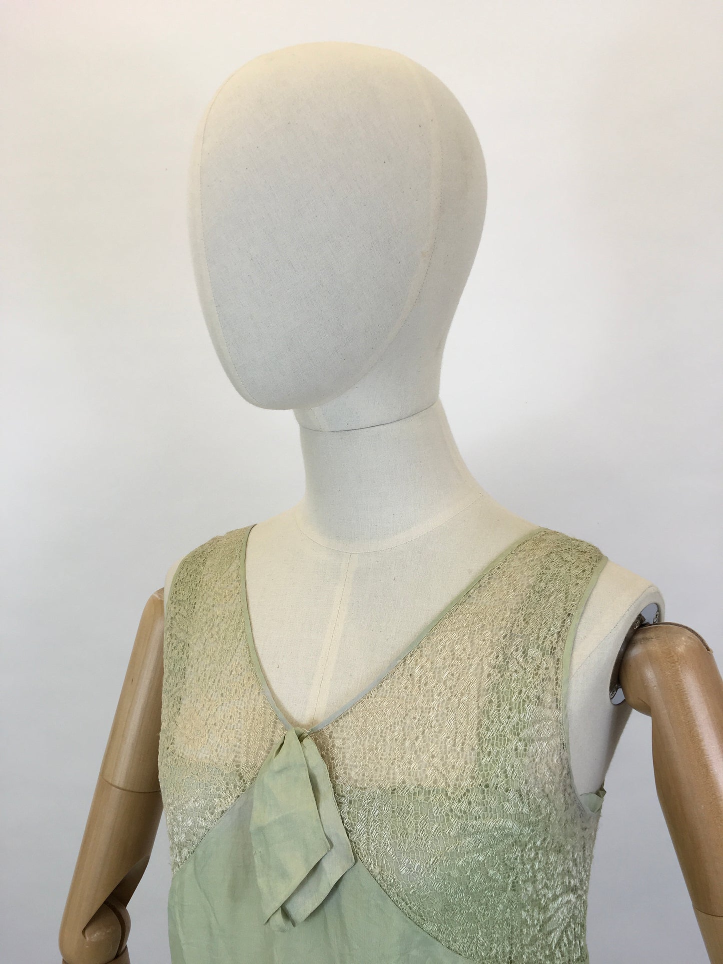 Original As Is 1920’s Stunning Soft Green Dress - In Silk & lace