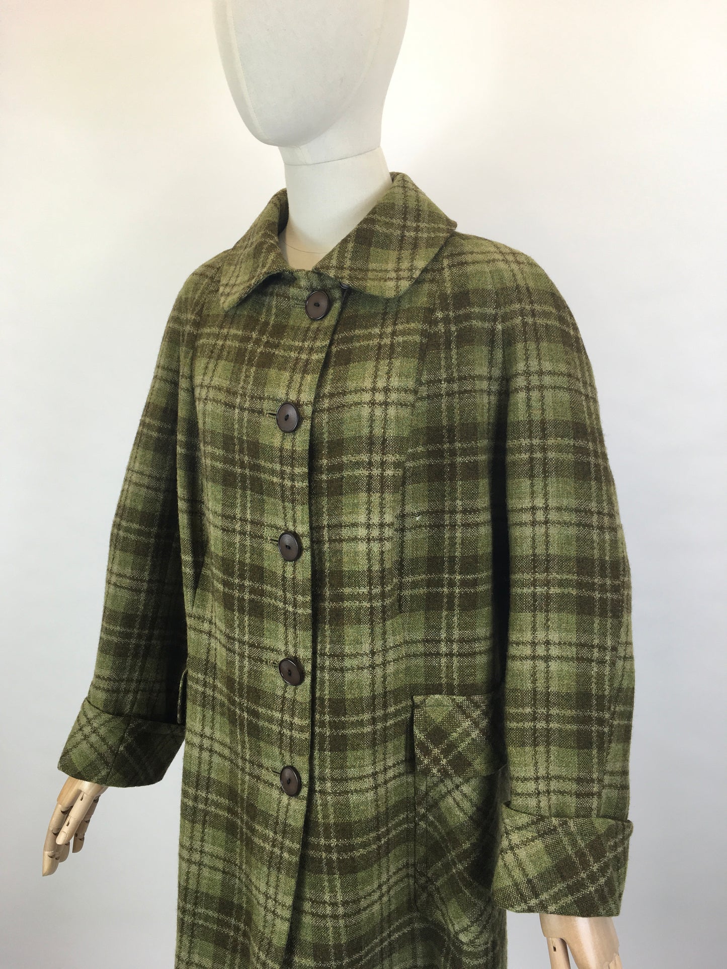 Original 1950’s FABULOUS Green Check Jacket/ Coat - Classic 50’s Styling & Great Pockets