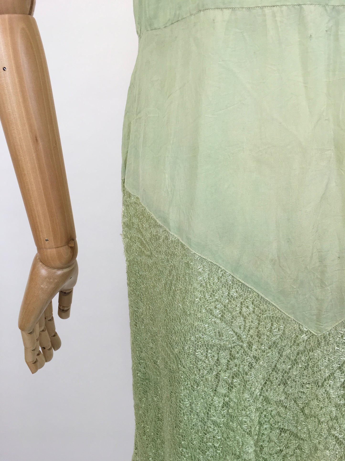 Original As Is 1920’s Stunning Soft Green Dress - In Silk & lace