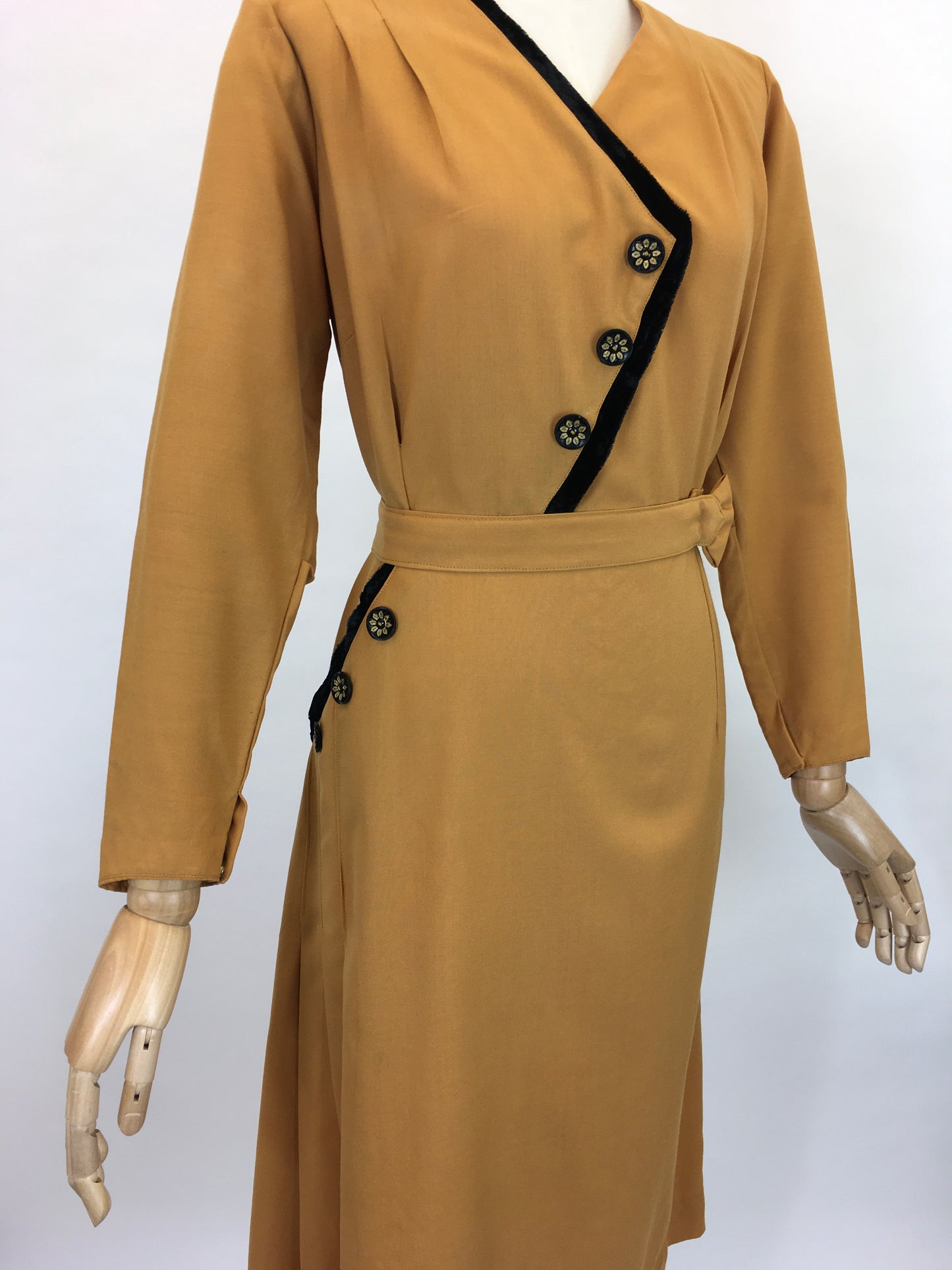 Original Late 1940’s Stunning Dress With Asymmetric Detailing - In A Perfect Shade Of Pumpkin Spice