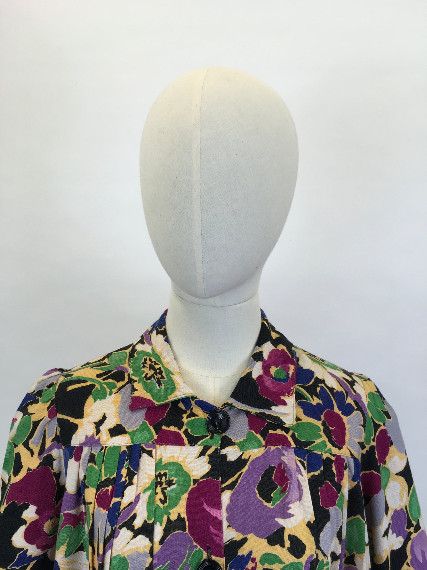 Original 1940’s FABULOUS CC41 Utility Blouse - In A Darling Floral Linen in A Winter Berry Palette