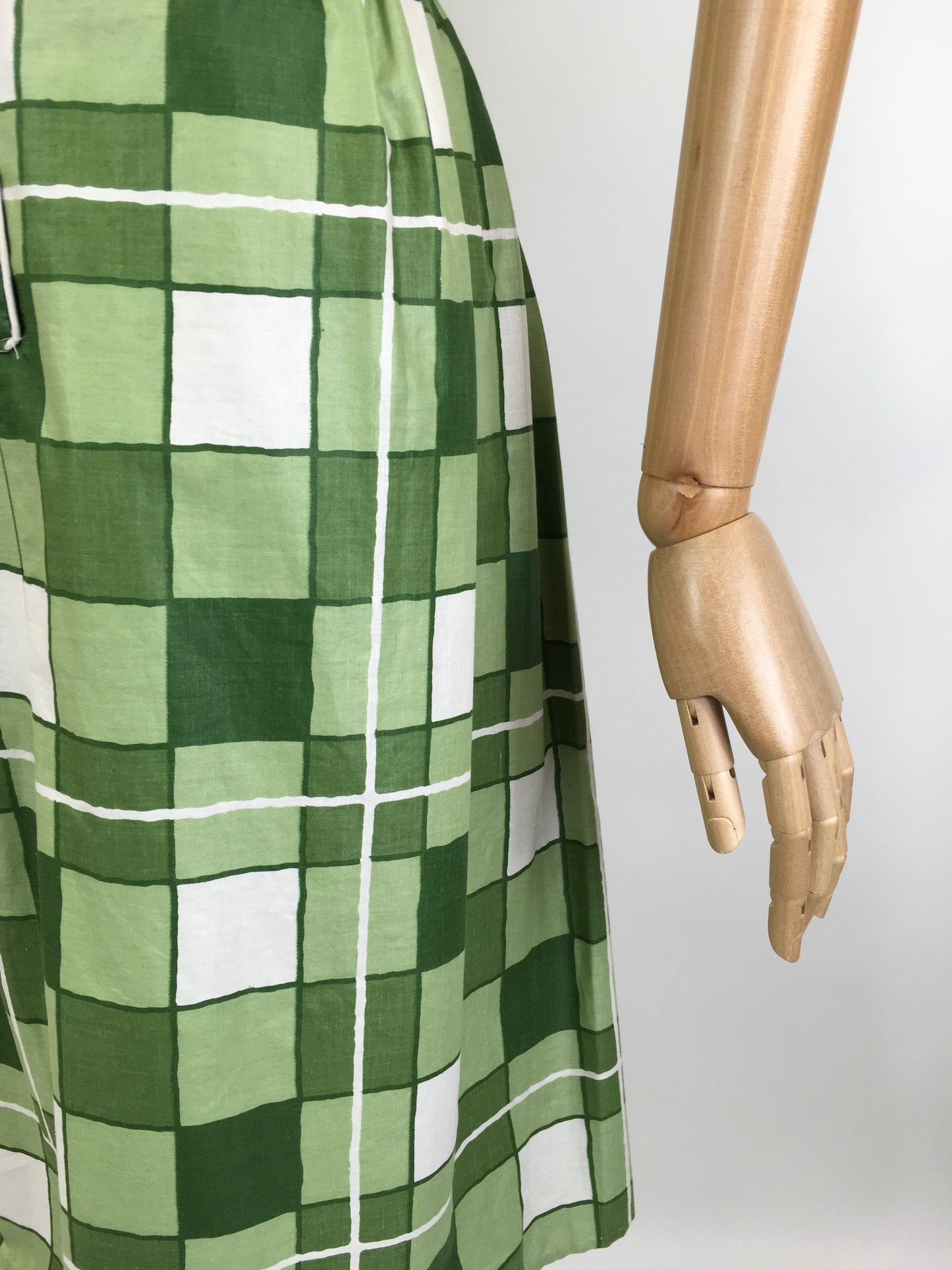 Original 1950's Darling Cotton Day Dress - In Shades of Green & White