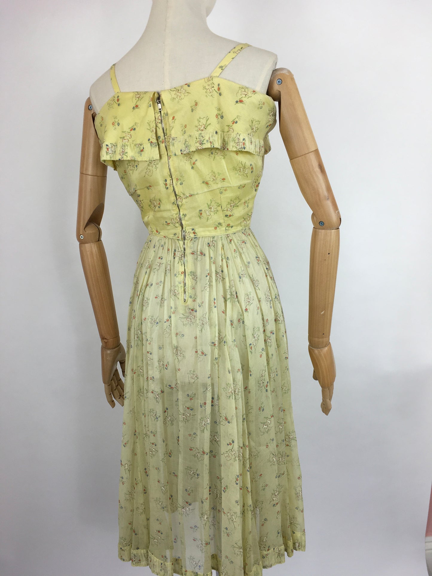 Original 1930s Sundress - In an Amazing Novelty Print Featuring Leaping Lambs and Toadstools On a Pale Lemon Cotton Lawn