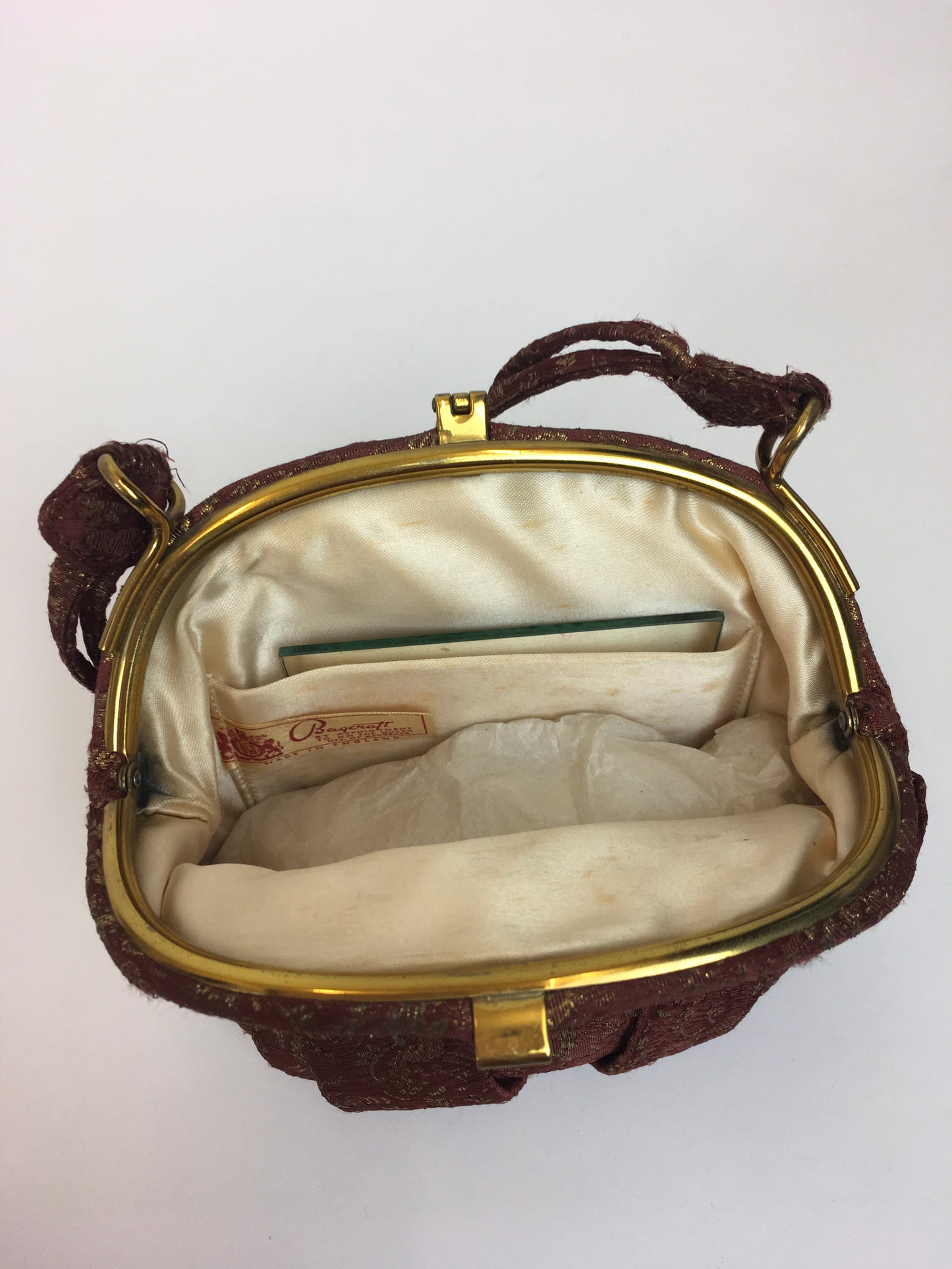 Original 1930’s Lame Evening Bag - In A Beautiful Burgundy with Gold Lame Floral Brocade