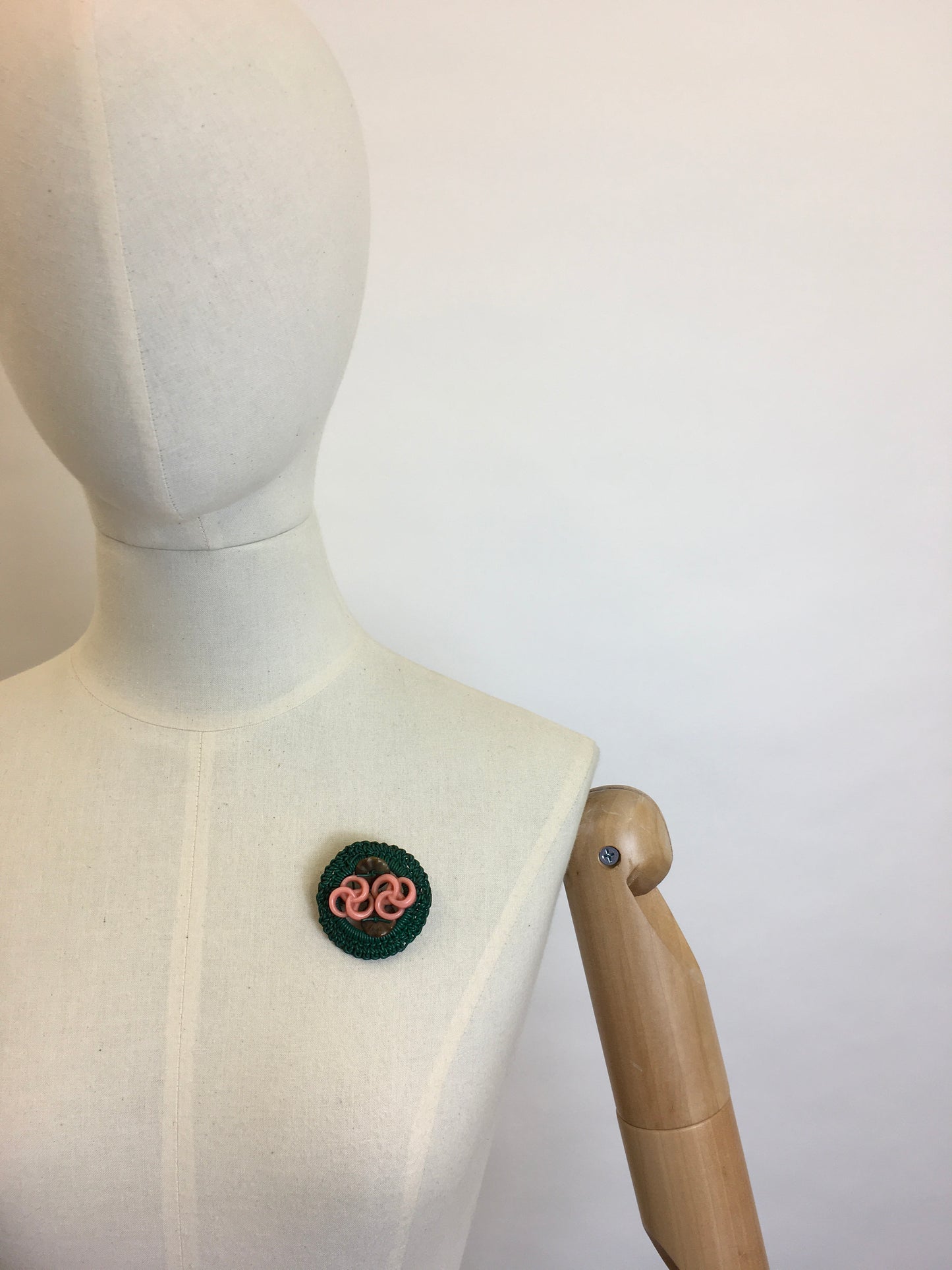 Original 1940’s ‘ Make Do and Mend’ Brooch - Pink & Green Telephone Wire