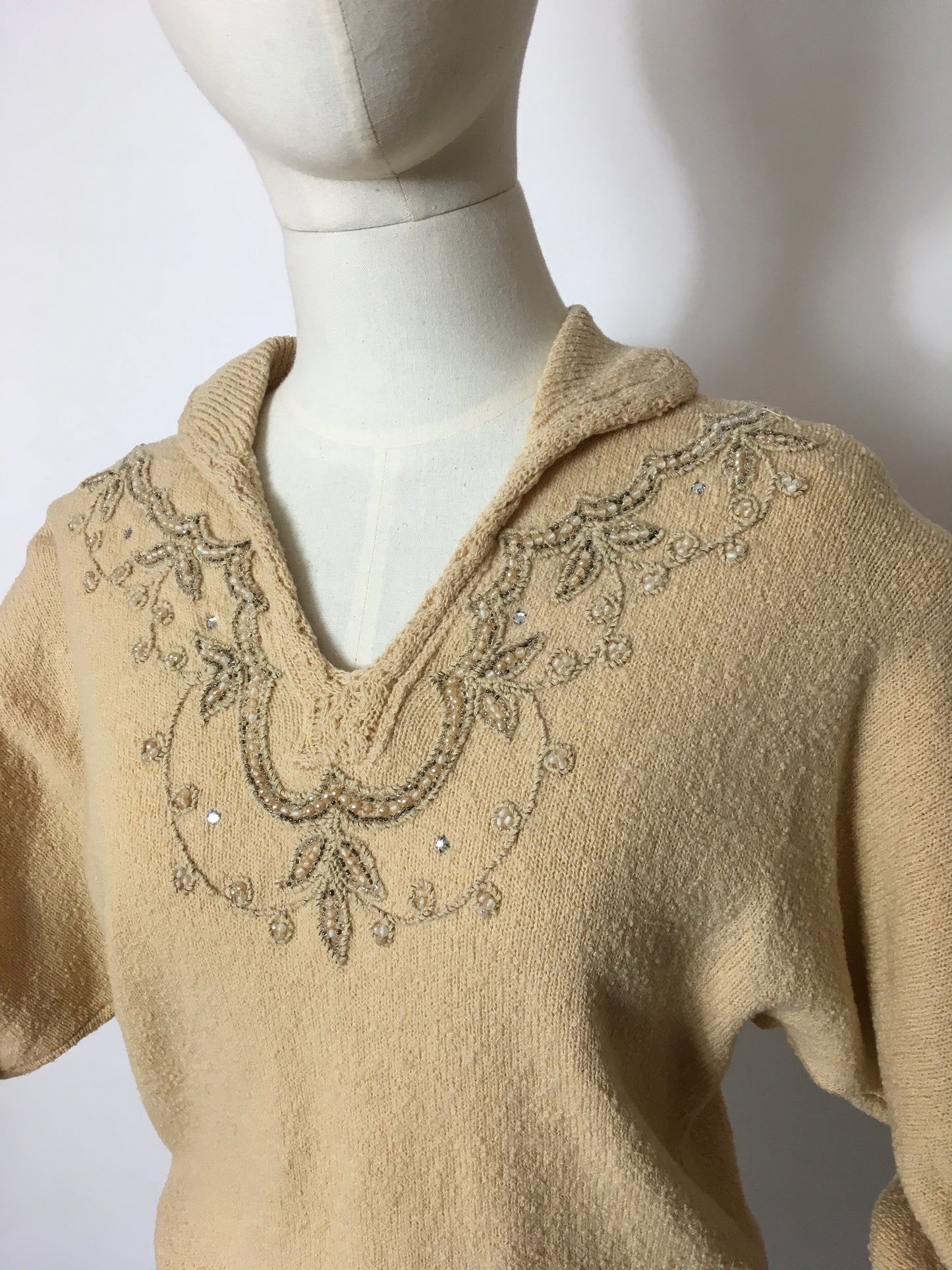 Original 1940’s Knitted Jumper - Adorned with Beautiful Beadwork & Has Dolman Sleeves