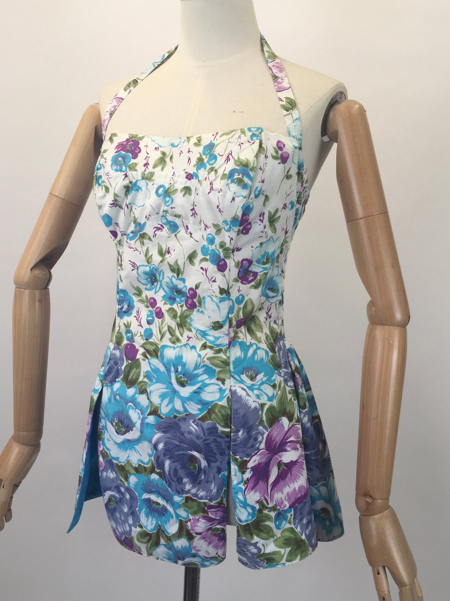 Original 1950's Fabulous Cotton Bathing Top - In Muted Berries, Turquoise and Green Florals