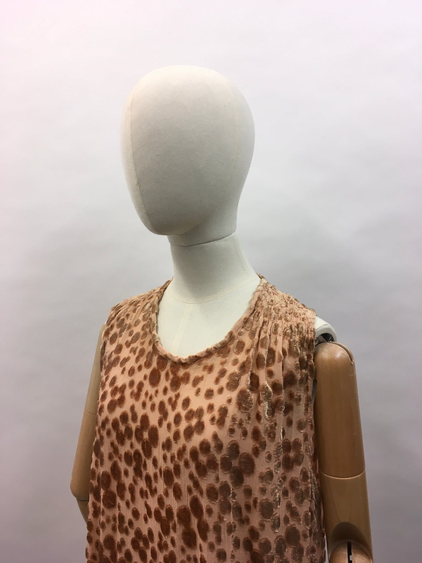 Original 1920’s Devore Dress - In a soft beige tone featuring ruched detailing