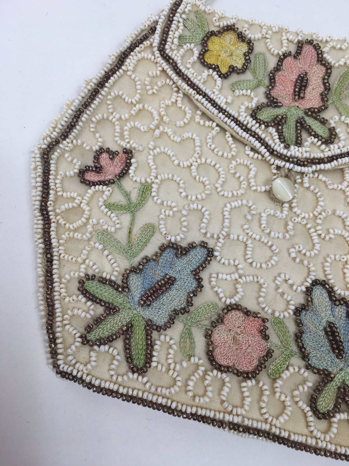 Original 1920's / 1930's Beaded Evening Bag - With Hues of Blush Pinks, Yellows, Blues and Greens