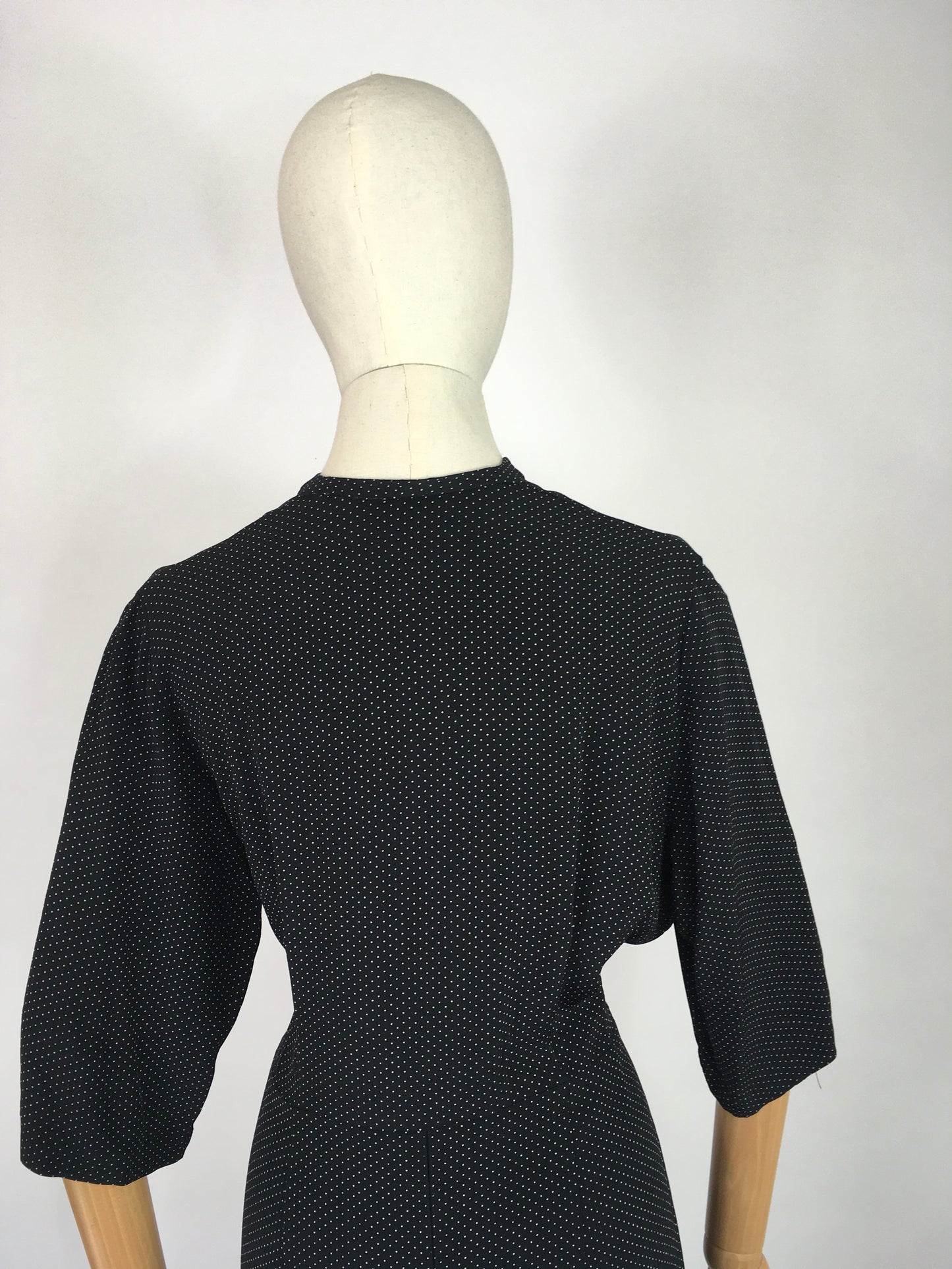 Original 1940’s VOLUP Day Dress - In a Beautifully Classic Black and White Polka Dot Cotton