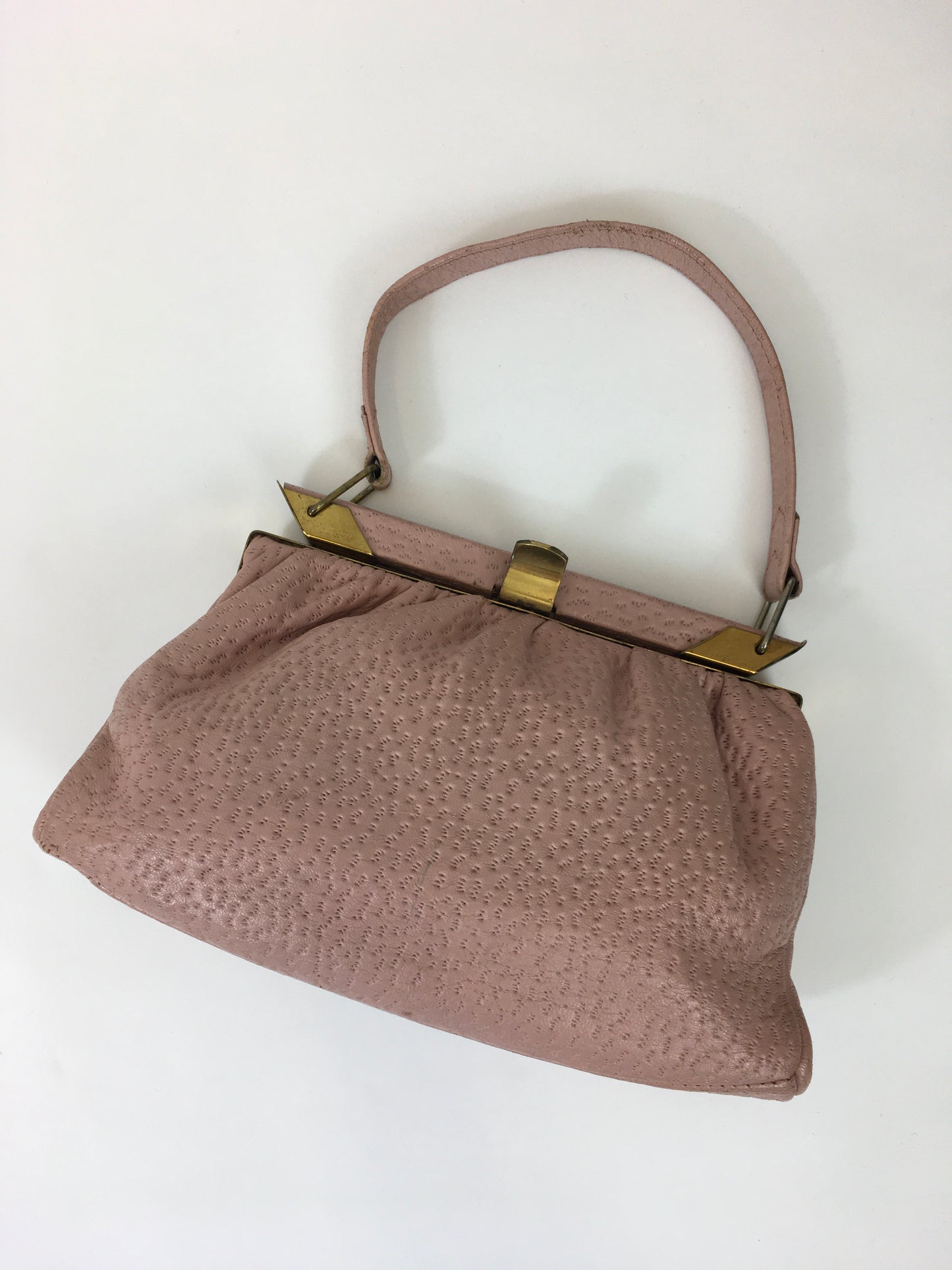 Original 1950’s Ostrich Leather Handbag and Gloves - In a Beautiful Powder Pink