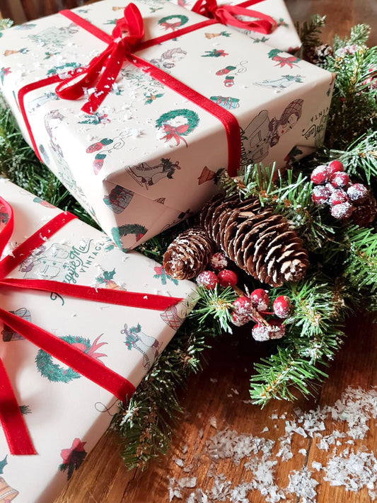 Gift Wrapping Service with Festive Wrapping Paper & Ribbon / Twine - Exclusively Designed By Shropshire Illustrator Hannah Chumbley