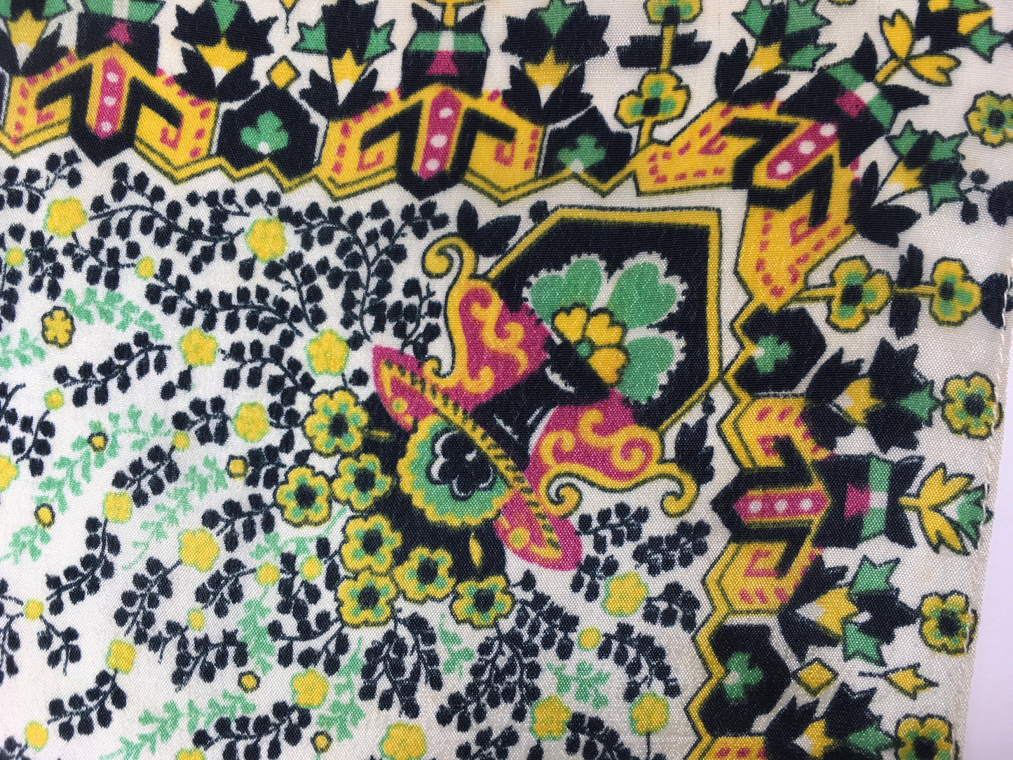 Original 1940’s / 1950’s Silk Hankie - In Lovely Bright Greens, Yellows, Black & Pink