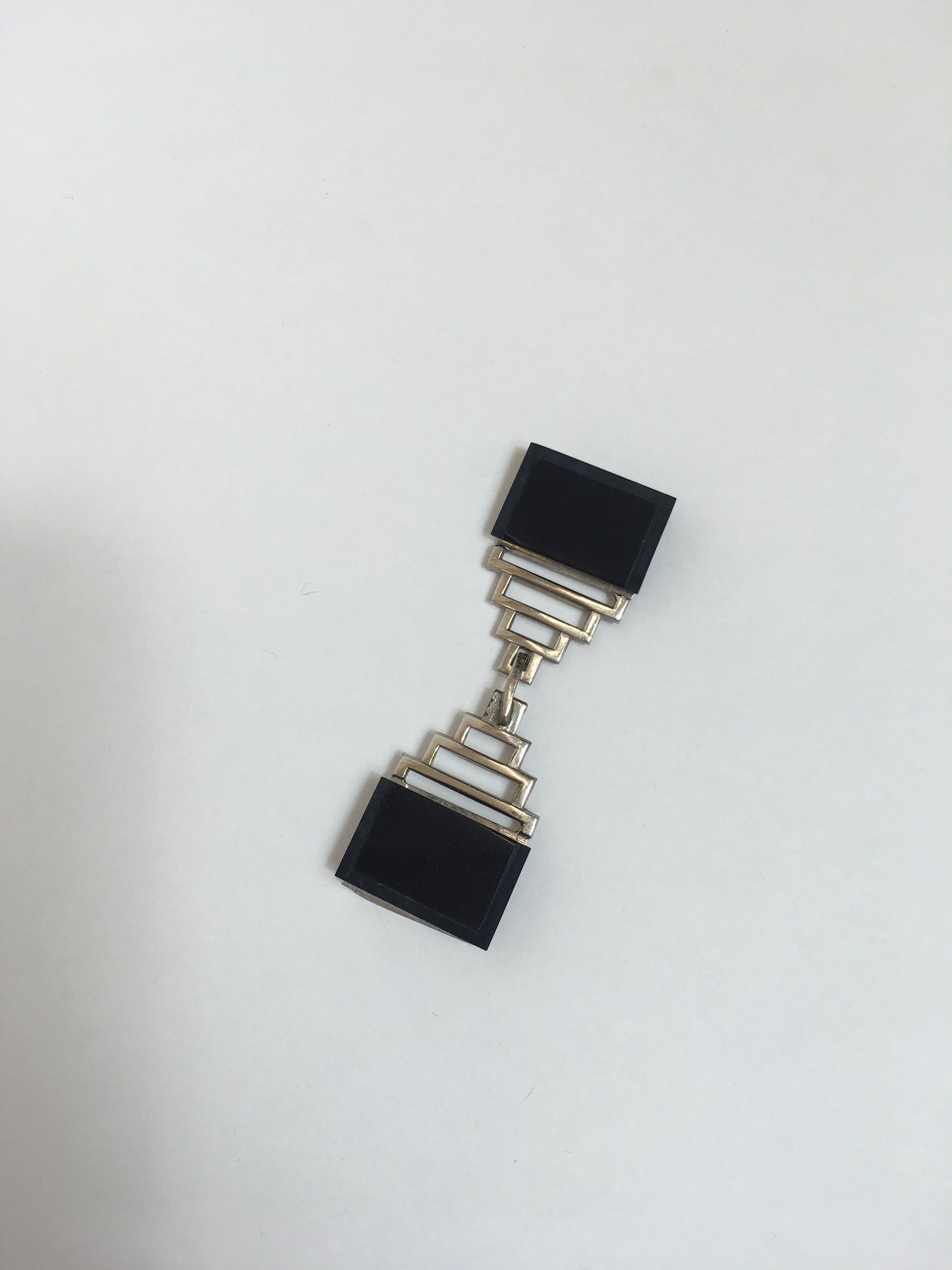 Original 1920's / 1930's Art Deco Buckle - In Silver and Black Glass with Deco Shaping