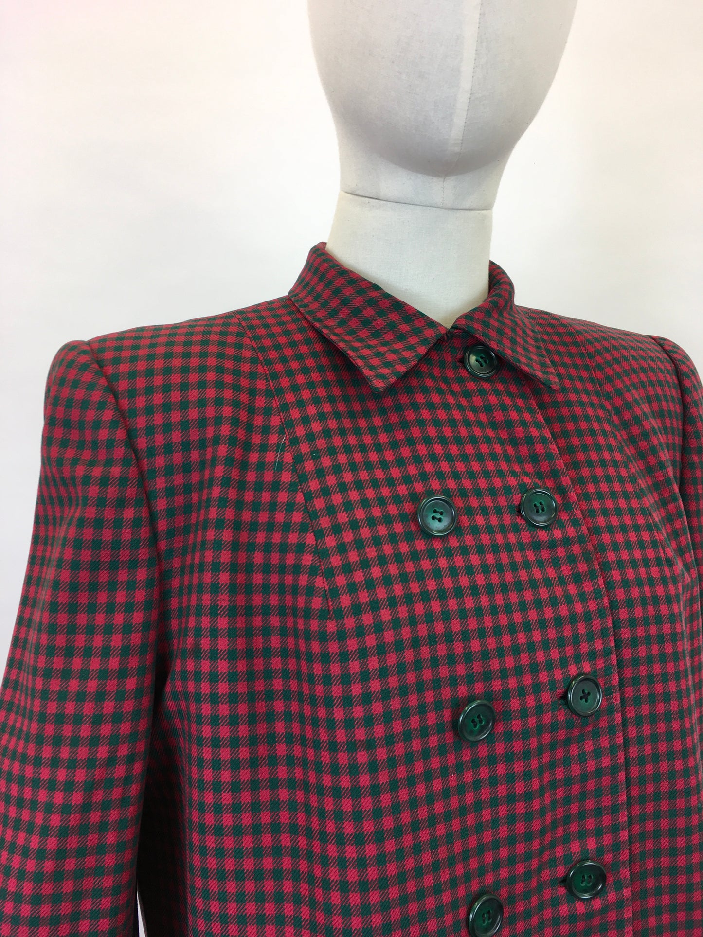 Original 1940’s American Double Breasted Jacket - In A Lovely Red & Green Check Suiting Cloth