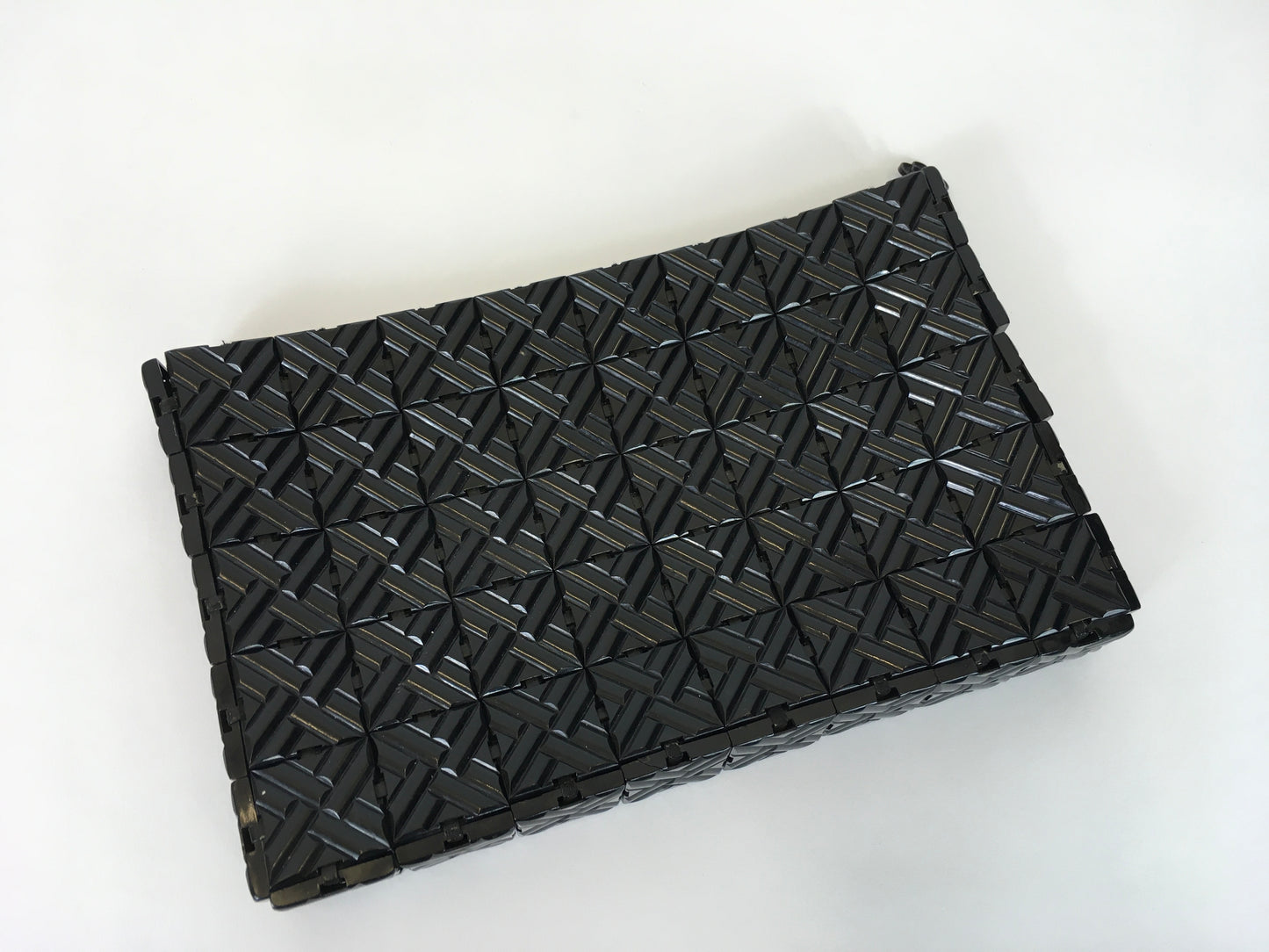 Original 1940’s Black Plastic Tiled Clutch Handbag - In An Almost Crosshatch Tilework