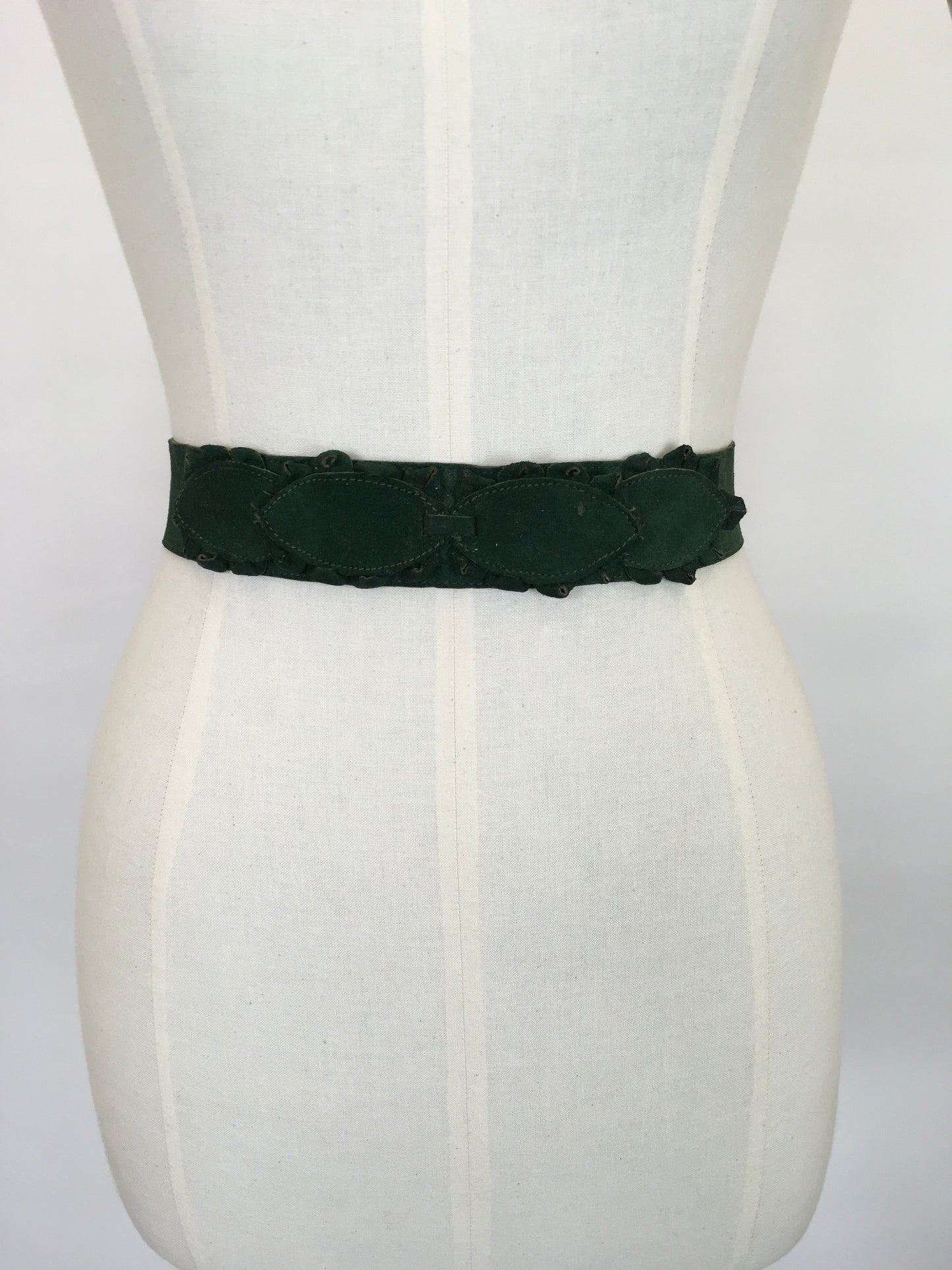 Original 1930’s STUNNING Forest Green Suede Belt - With Lovely Adornments