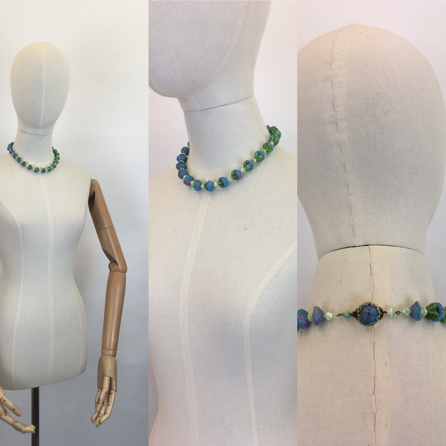 Original 1930’s Glass Petal Necklace - In the Most Beautiful Soft Purples and Powder Blues