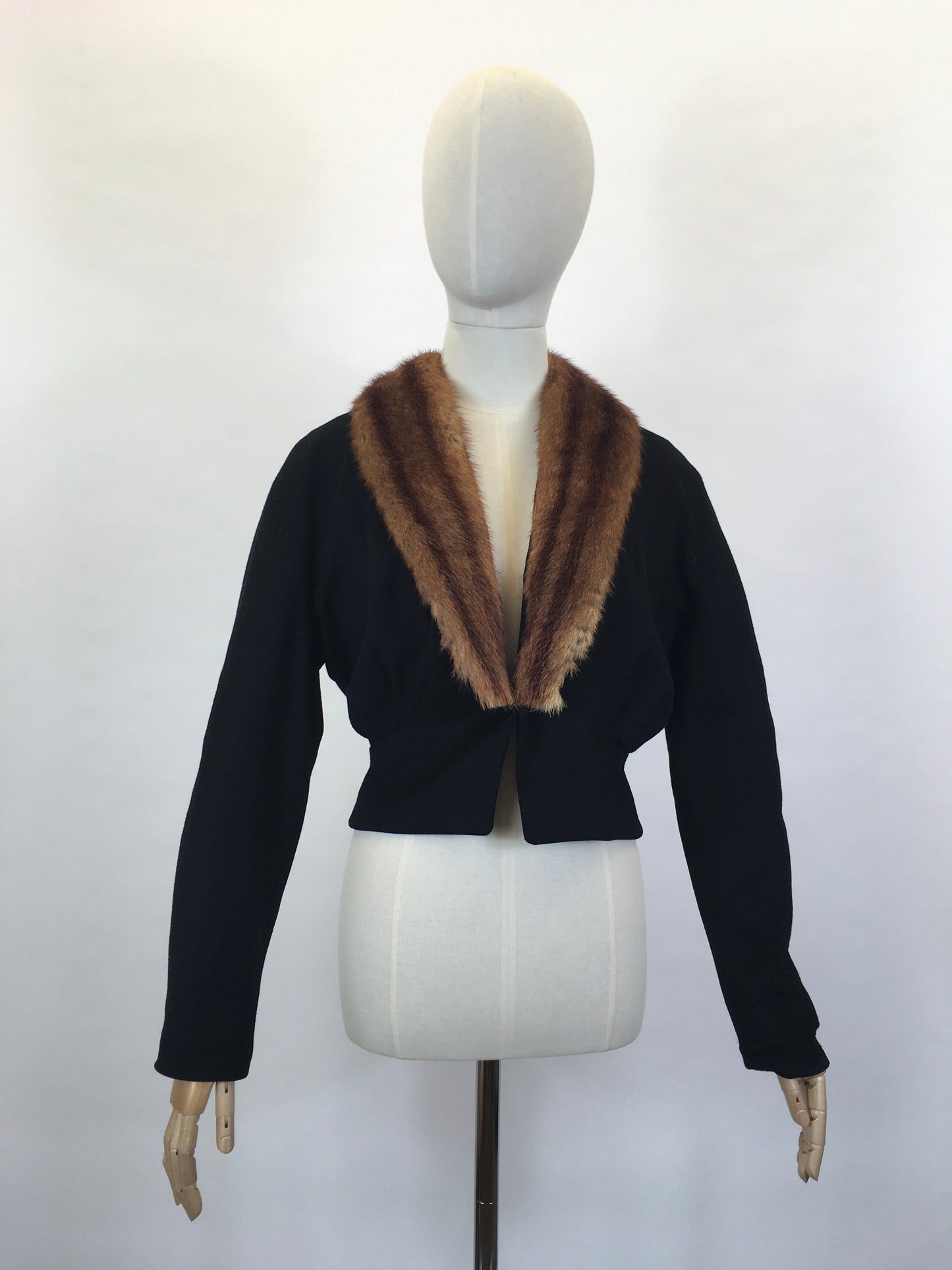 Original 1940’s Black Woollen Fitted Jacket - With Mink Trim to the Leading Edge