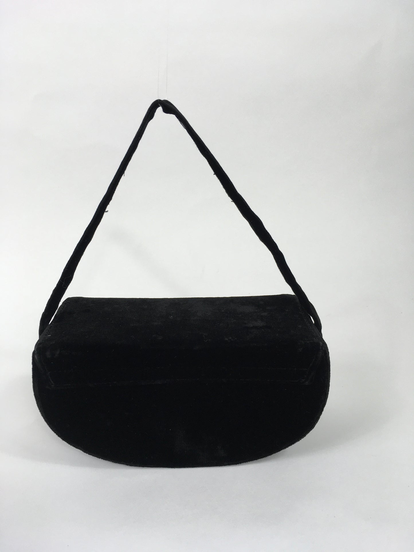 Original 1940’s Black Velvet Evening Box Bag - In a Lovely Half Moon Shape