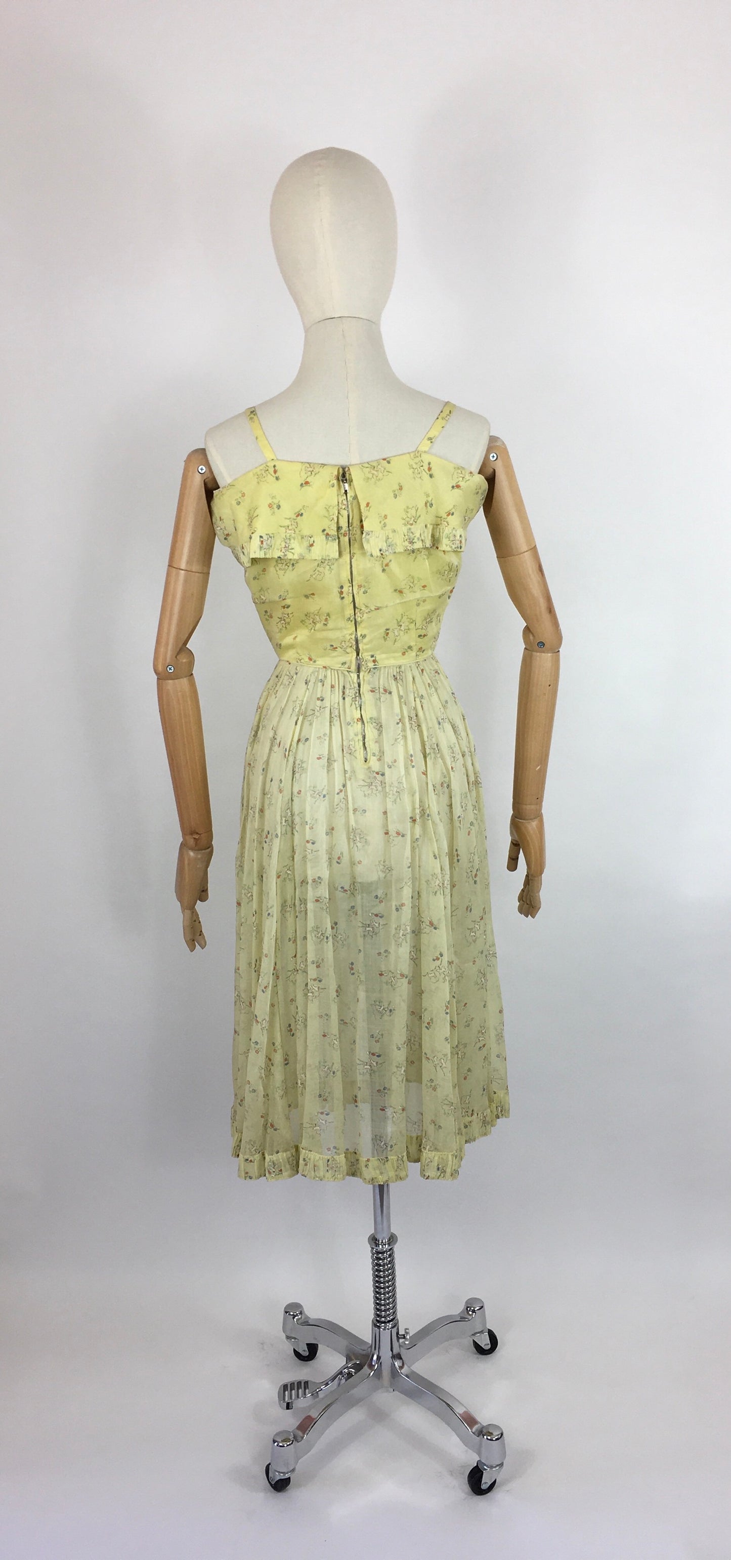 Original 1930s Sundress - In an Amazing Novelty Print Featuring Leaping Lambs and Toadstools On a Pale Lemon Cotton Lawn