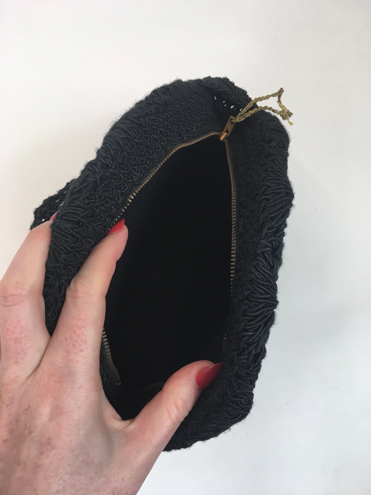 Original Late 1940's Circular Crochet Handbag - In Black